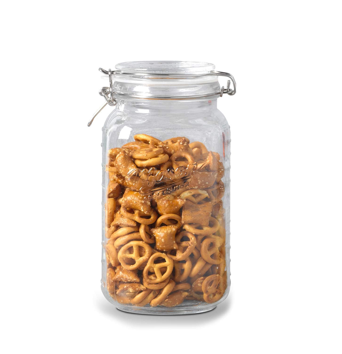 Mason Craft & More Airtight Kitchen Food Storage Clear Glass Clamp Jars, 50 Ounce (1.5 Liter) Medium Clamp Jar