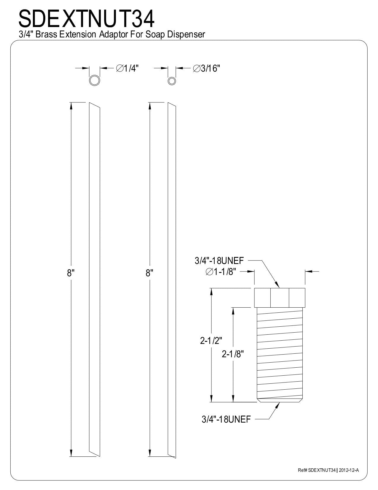 Kingston Brass SDEXTNUT34 Extended Adapter for Soap Dispenser with 3/4'' IPS Connection  Brass