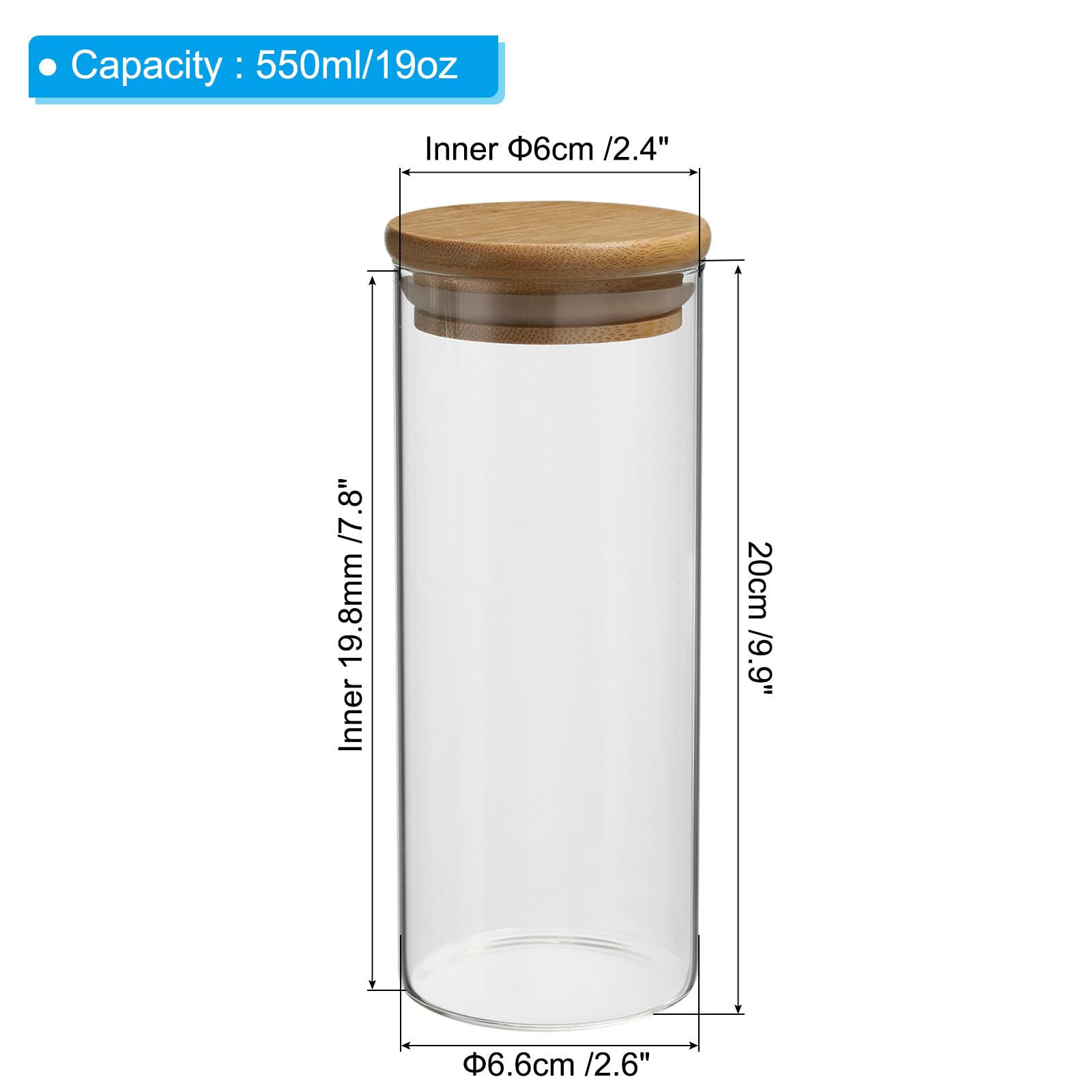 Patikil 19 Oz Glass Jar With Airtight Bamboo Lid, 2 Pack Glass Kitchen Container Clear Food Storage Jar For Nuts Sugar Coffee Be