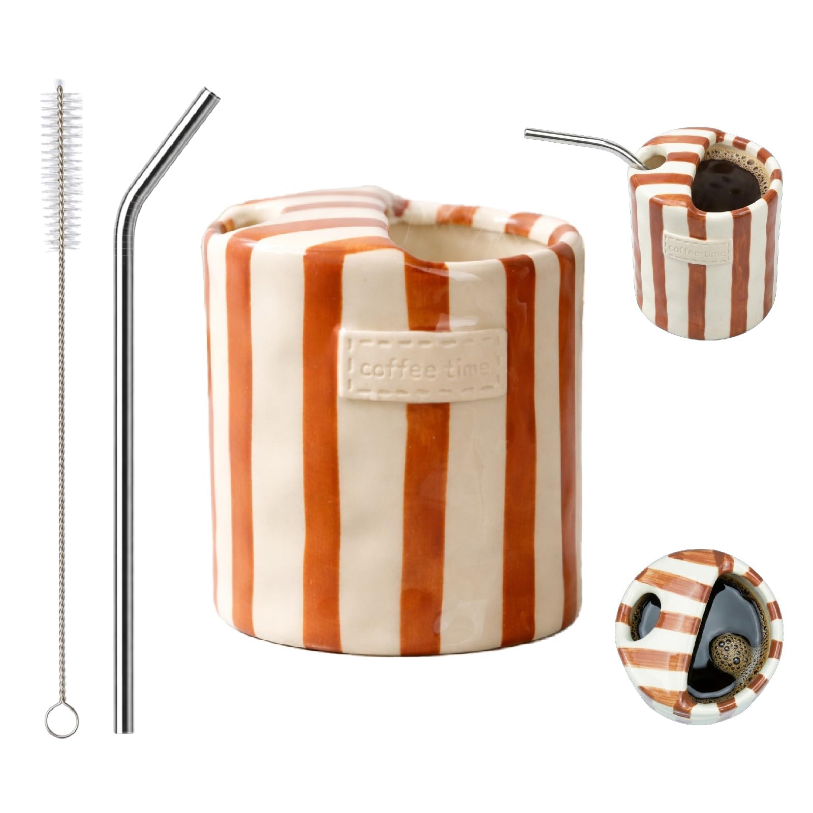 Retro Striped Ceramic Coffee Mug, Retro Striped Hand Painted Ceramic Mug, 10 oz Unique Twocolor striped Design, Microwave & Dis