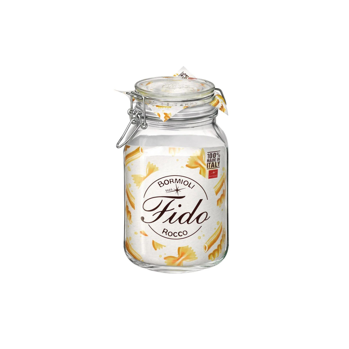 Bormioli Rocco Fido Wide Mouth Squared Glass Jar With Airtight Gasket Clamp Lid For Canning And Food Storage, 67.75 Oz, Clear To