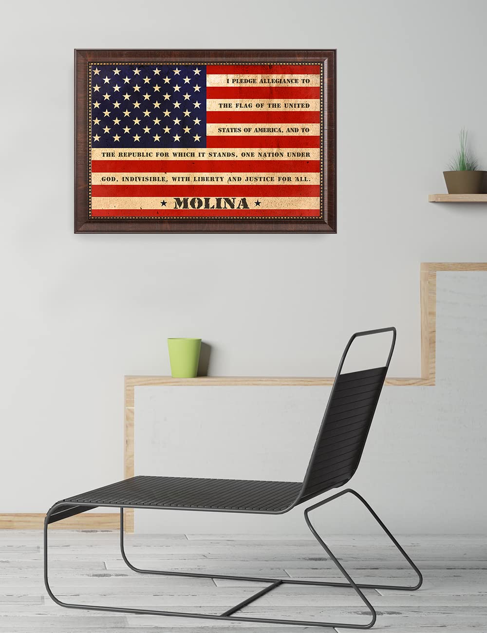 Ipic - American Flag Framed Art With Personalized Family Names & Oath. Ideal Gift For Military, Veterans & Independence Day. Sho