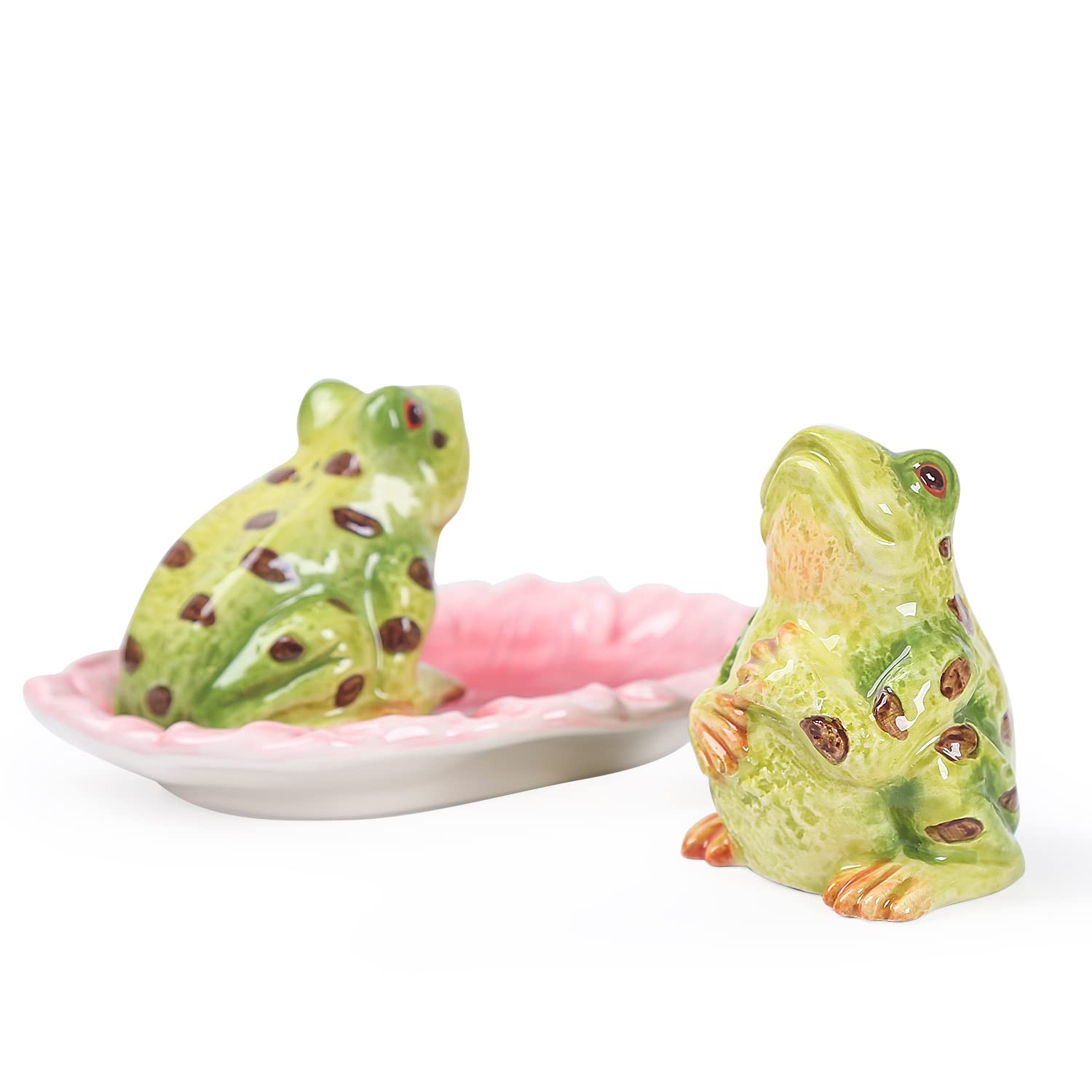 Forlong Ceramic Salt & Pepper Shakers,Hand Painted Novelty Frog And Lotus Leaf Kitchen D  Cor