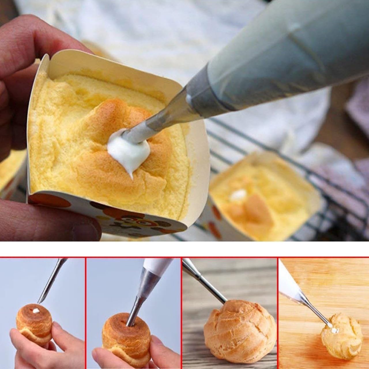 5 Pcs/Set Cream Puff Icing Piping Nozzle Tips, Betterjonny Stainless Steel Long Puff Nozzle Tip Decorating Tools Cake Piping Noz