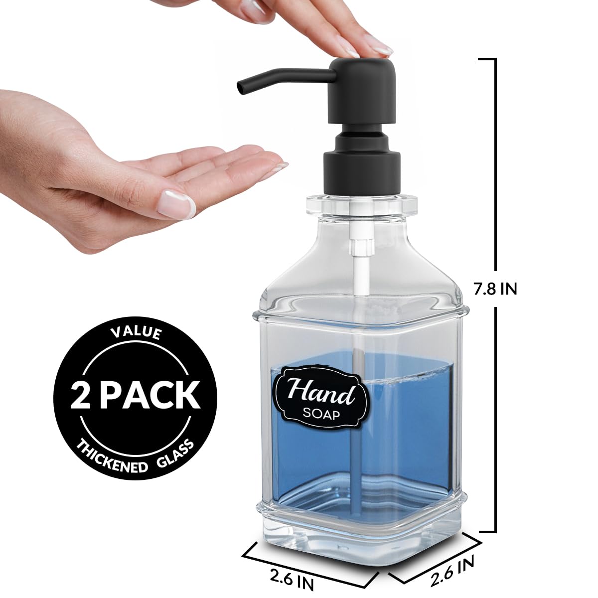 Lmqml Soap Dispenser - 2 Pack, Antique Design Thick Glass Hand Soap Dispensers With Sturdy Tray; 304 Rust Proof Stainless Steel