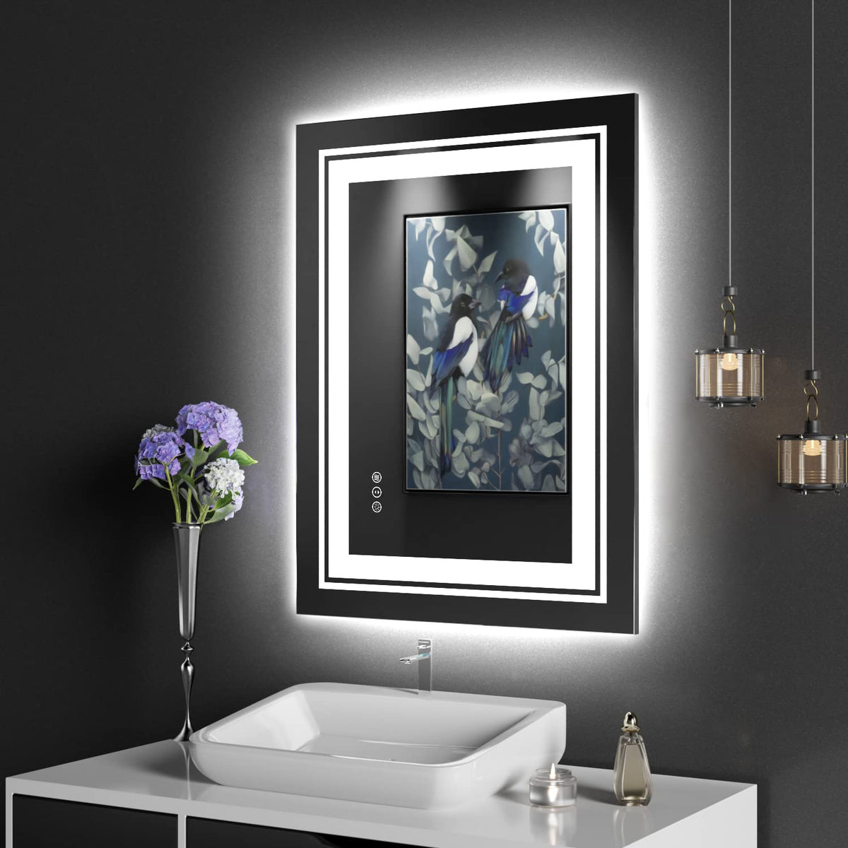 Snowdool Led Bathroom Mirror With Lights, 24 X 32 Inch Front And Backlit Mirror Bathroom, Anti-Fog Lighted Vanity Mirror, Steple