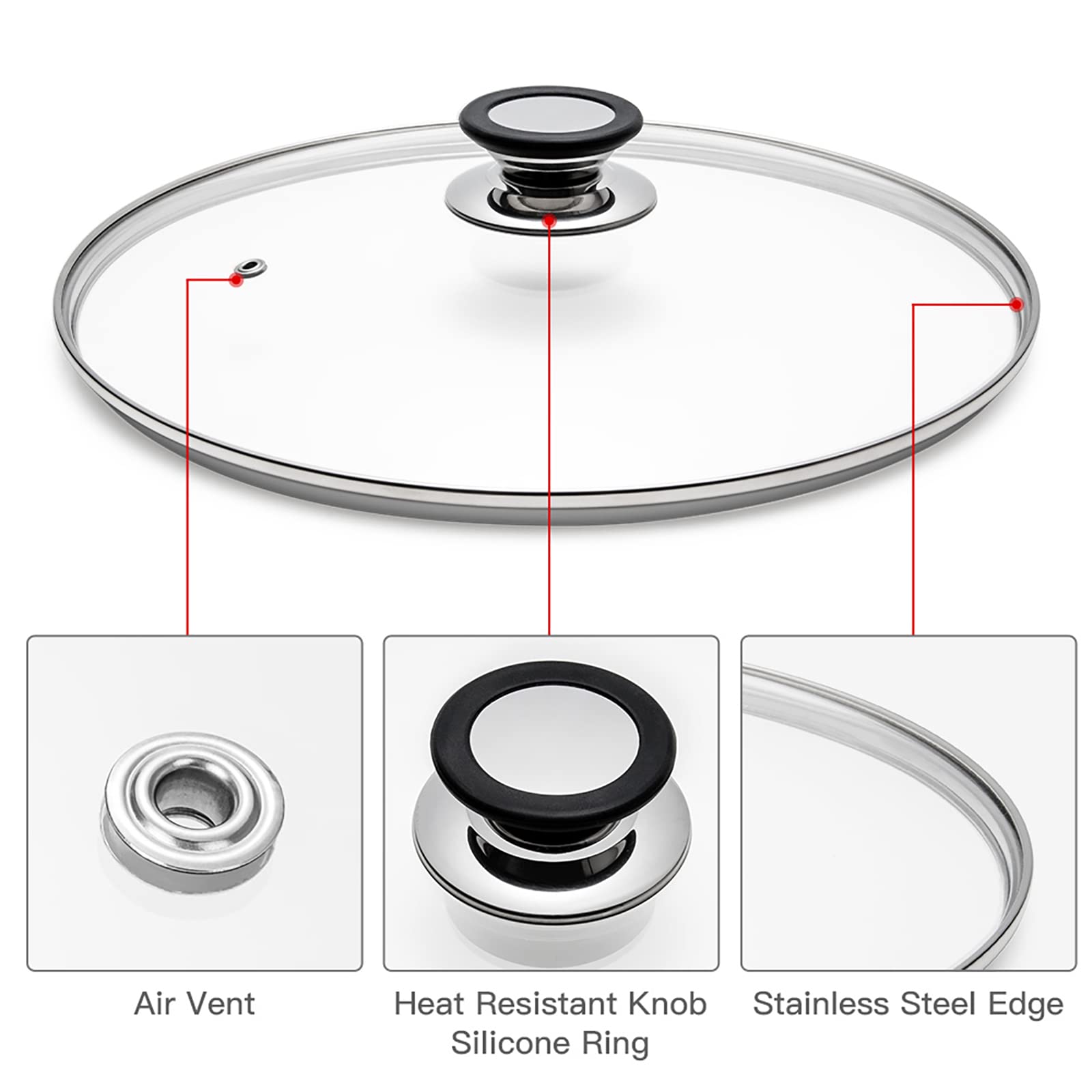 Tempered Glass Lid With Heat Resistant Handle,12/30Cm, Clear