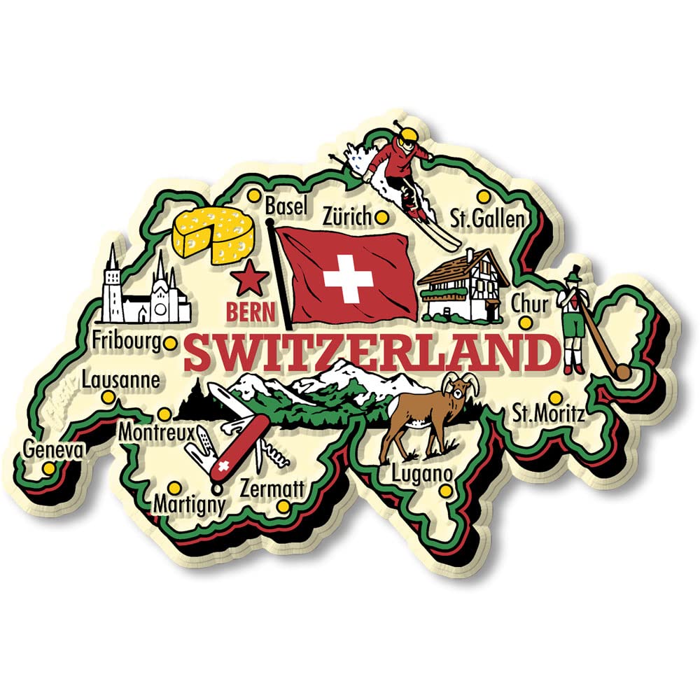 Switzerland Jumbo Country Map Magnet By Classic Magnets, Collectible Souvenirs Made In The Usa