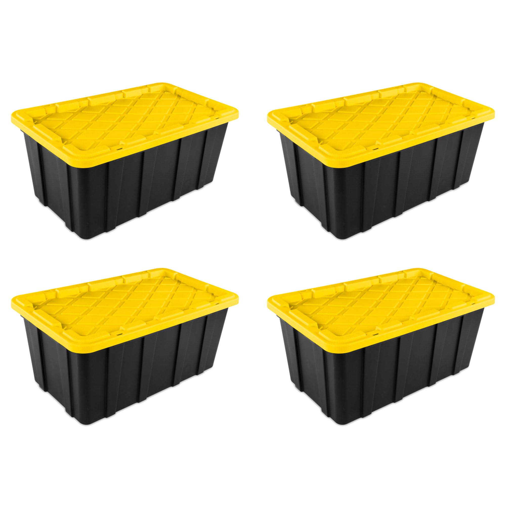 Sterilite 4-Pack Stackable Storage Bins, Heavy Duty Totes W/ Lids, 38 Gallon, Black/Yellow