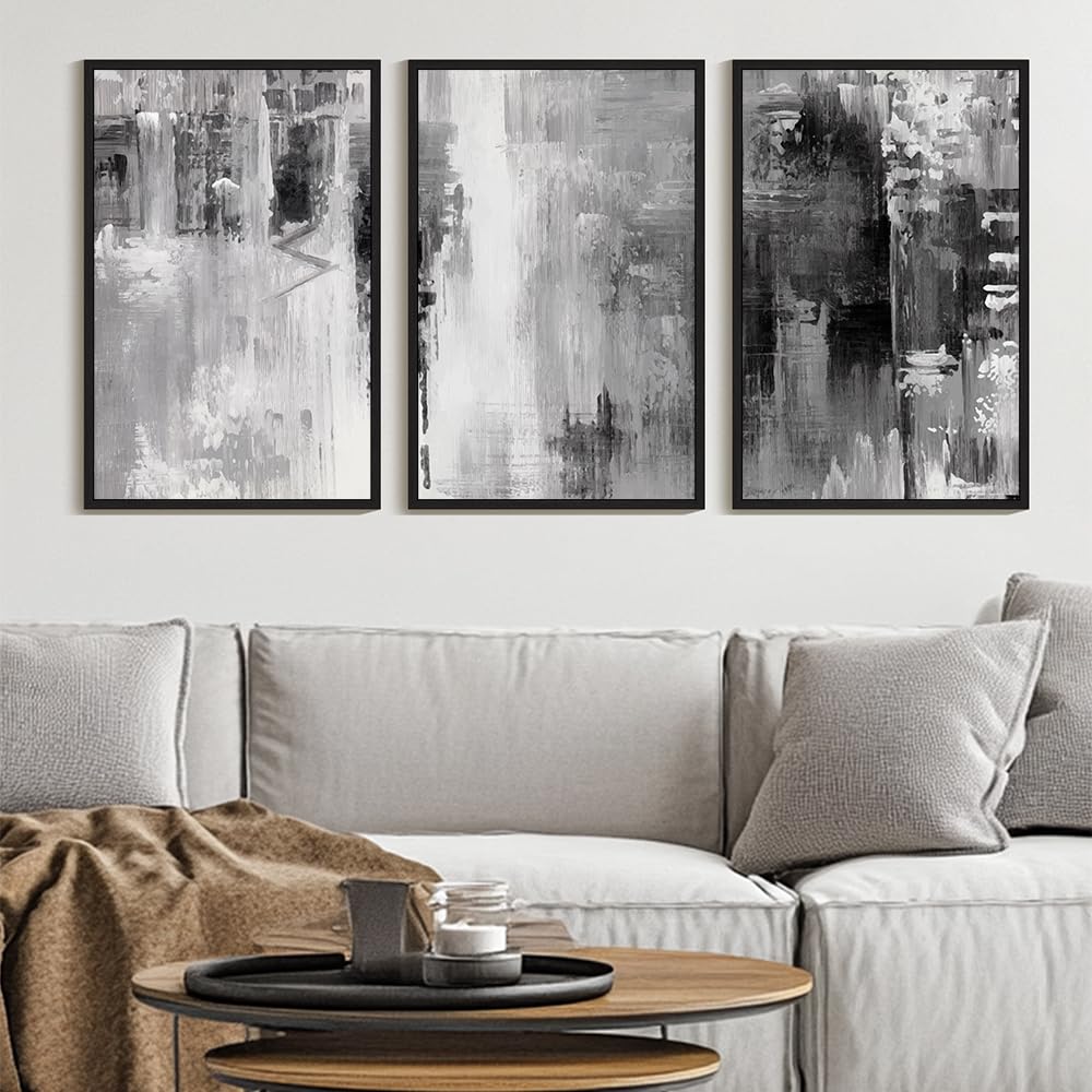 Kuvioke Black Abstract Framed Canvas Wall Art Minimalist Graffiti Pastel Wall Decor Modern Art Painting For Bedroom Hallway 24X3