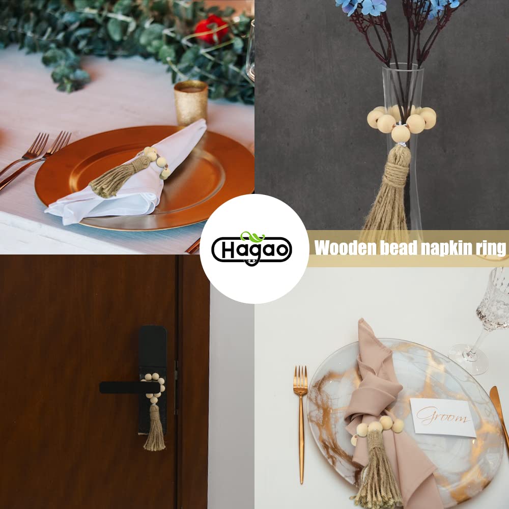 Hagao Wood Beads Napkin Rings Natural Wooden Holders With Tassels Elastic Wooden Napkin Buckles For Home Table Decoration Christ