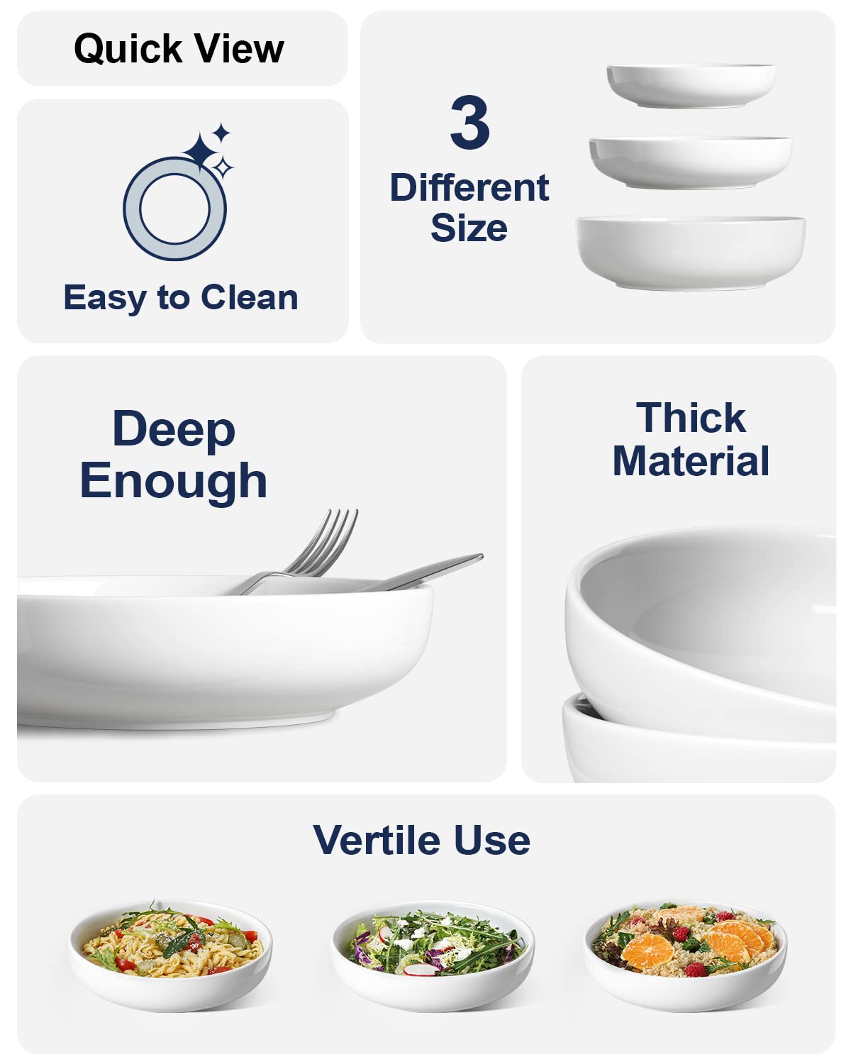 Le Tauci Pasta Bowls 45 Oz, Salad Bowls Set For Serving Soup, Pasta, Noodle, Dinner, Large Kitchen Bowl Plates, Microwave Safe -