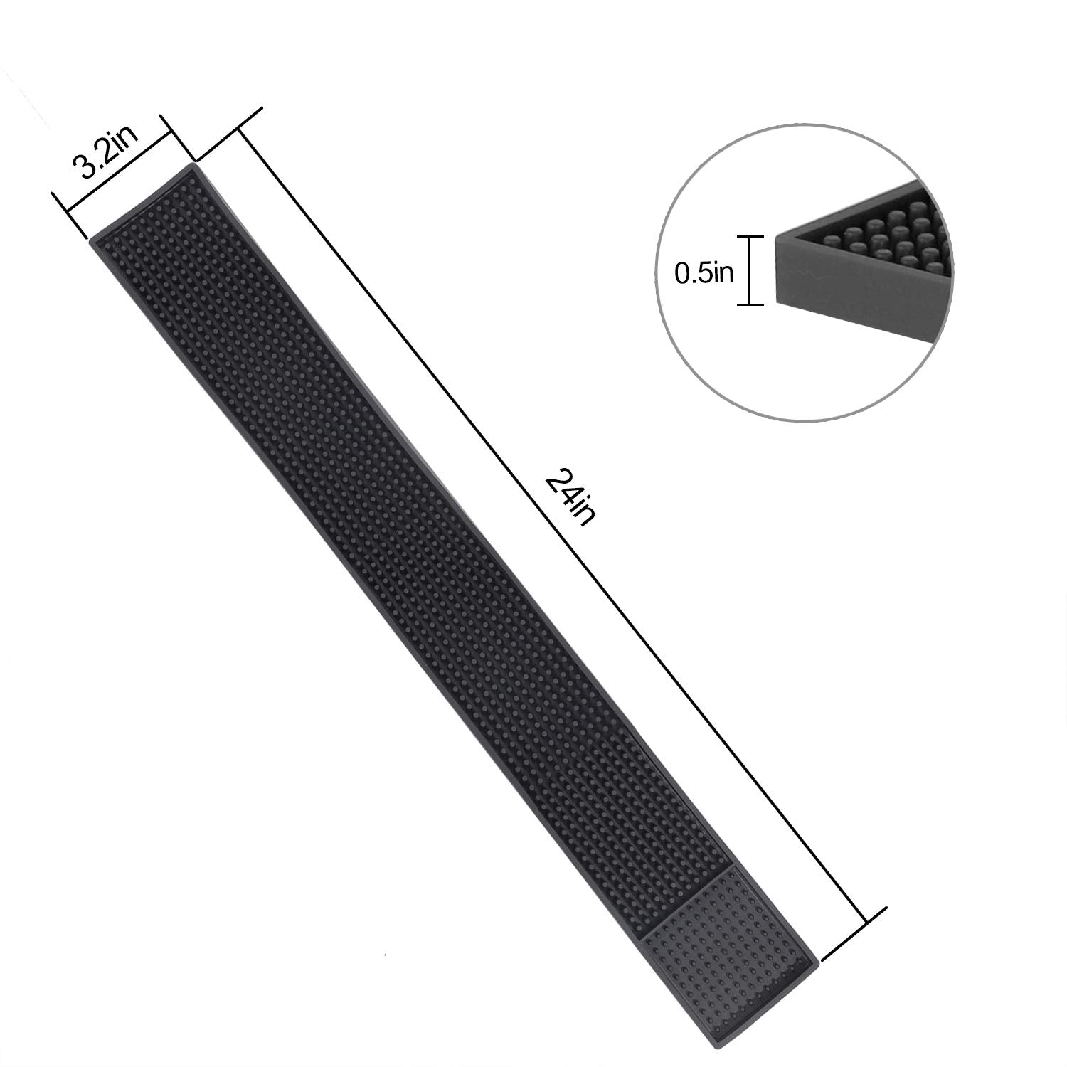 Kinjoek 5 Packs 3.2 X 24 Inch Rubber Bar Service Mat, Black Long Drink Coasters, Leakproof Non Slip Tabletop Protection Home Bar
