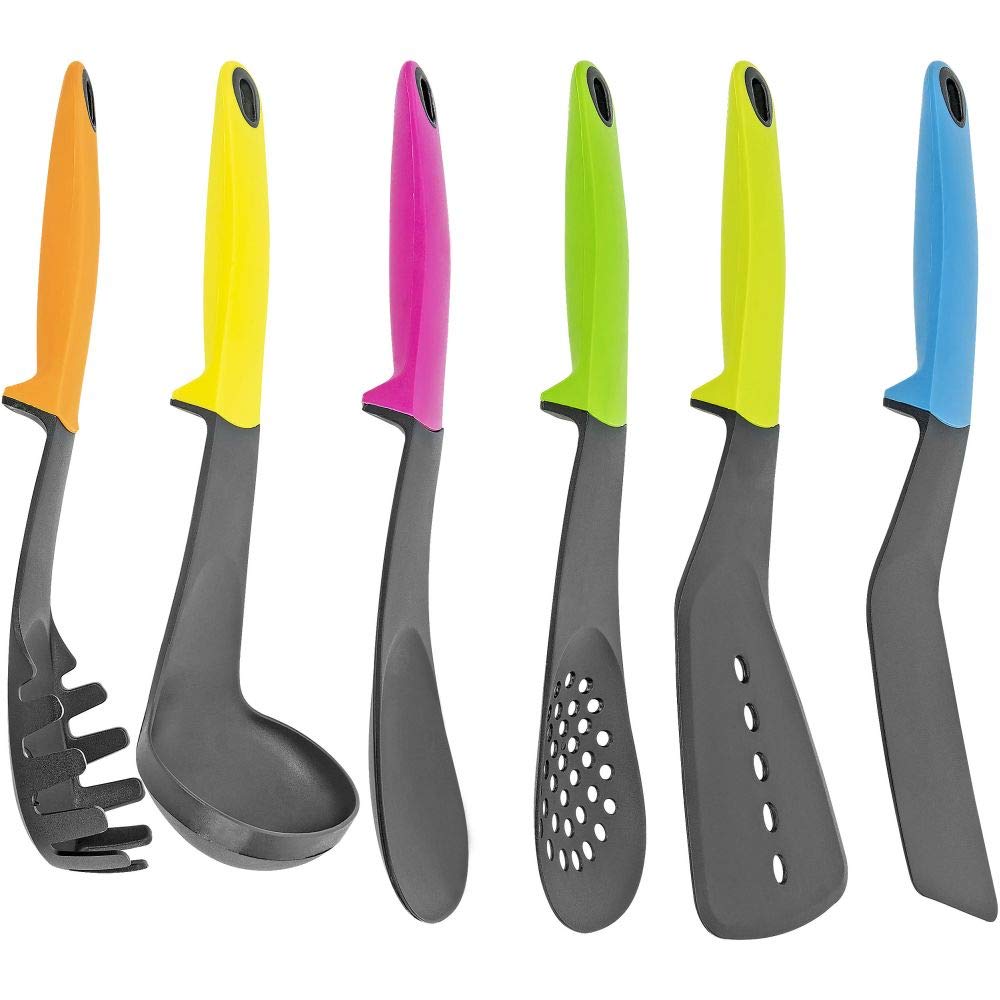 Plastic Set Of 6 Kitchen Utensils - Southern Homewares - Including Ladle, Spatula, Spoon, Spaghetti Server, And More