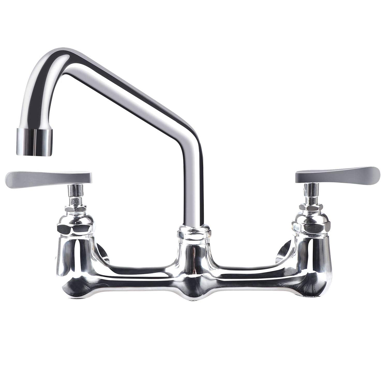 Kwode Commercial Faucet 8 Inch Center Wall Mount Kitchen Sink Faucet With 12'' Swivel Spout 2-Handle For Home Restaurant Backspl