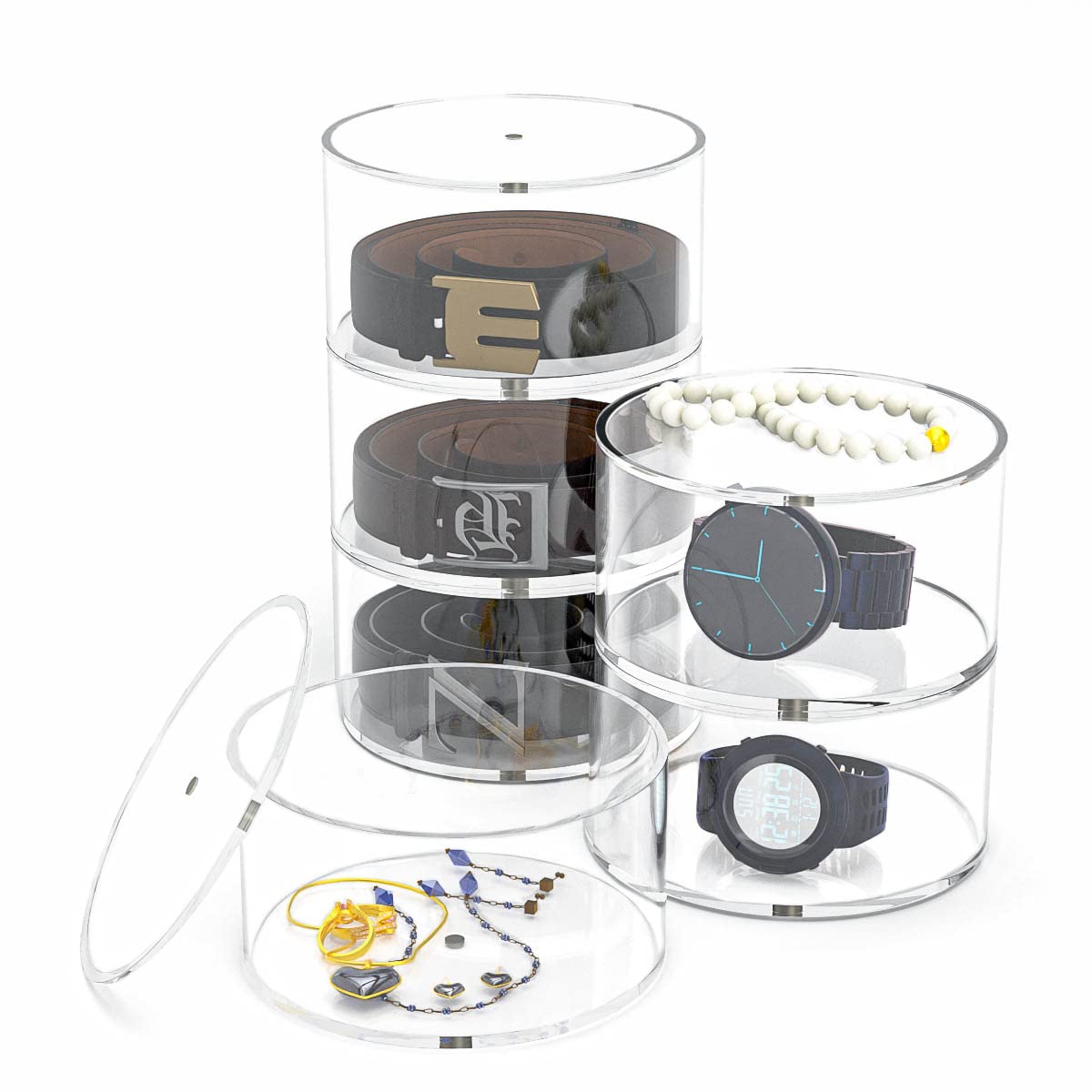 NIUBEE Belt Organizer  Acrylic 8 Layers Belt Case Storage Holder and Display for Accessories like Jewelry Watch Bracelets