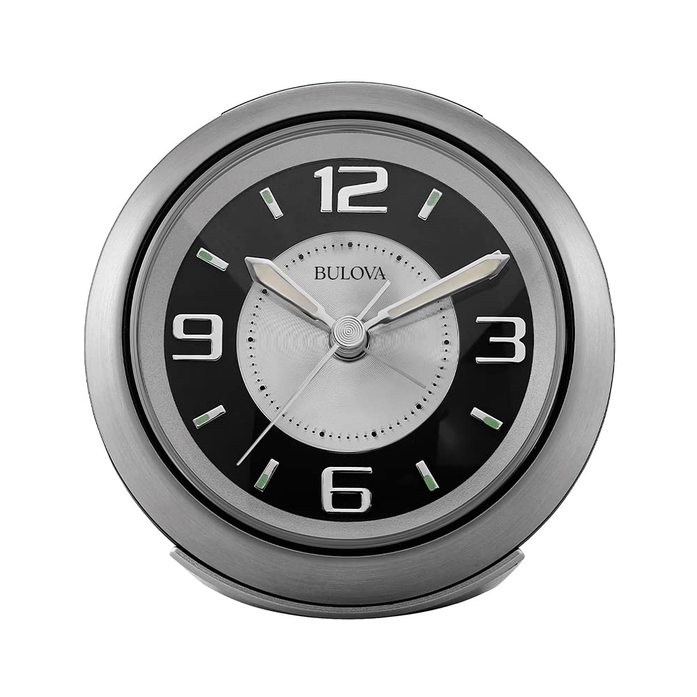 Bulova Bedside Beep Quiet Sweep Oversized Clear Numerals Snooze Alarm Clock with Night Light, Luminous Hands and Markers Shatter