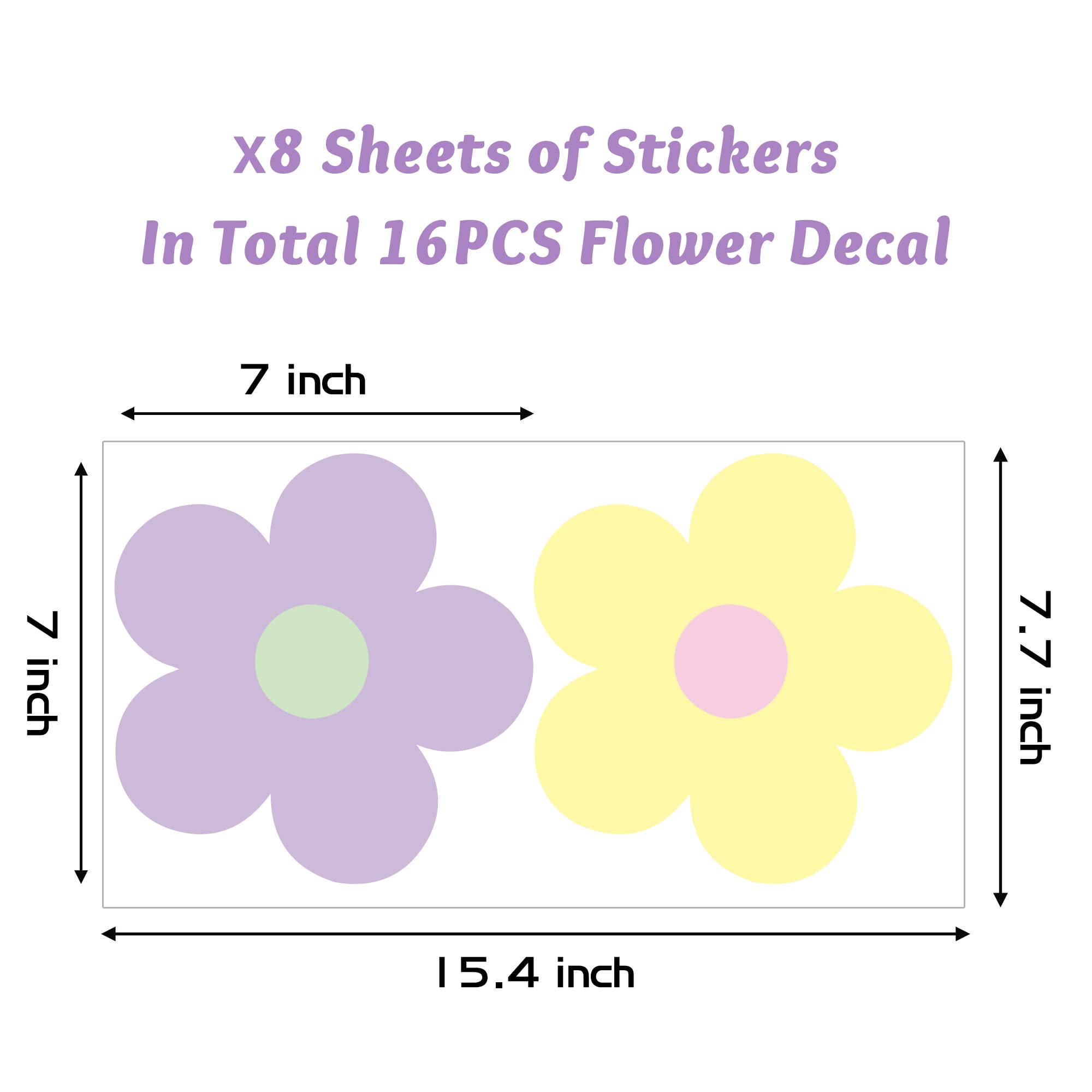 A1Diee 16Pcs Danish Pastel Aesthetic Cute Flowers Wall Decal Preppy Hippie Trendy Wall Art Decor Vinyl Peel And Stick Kidcore Ae