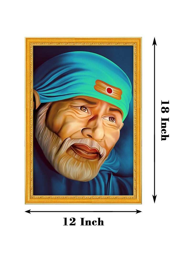 999STORE Lord Sai Baba Poster Painting With Framing Photo Frame For Mandir/Temple Sai Baba Poster (MDF & Fiber_12X18 Inches) God