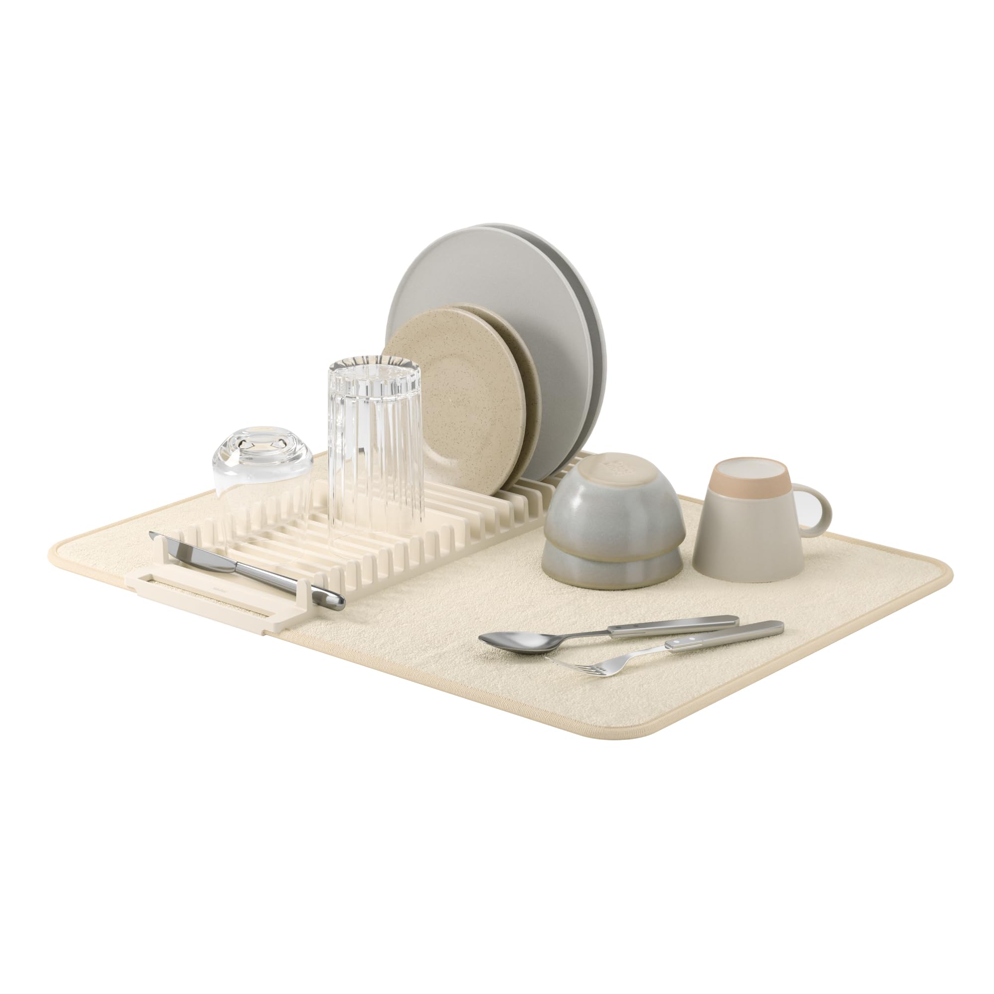 Umbra Udry Dish Rack & Microfiber Drying Mat, Space-Saving, 18"x24", Linen, Model 330720-354, Plastic