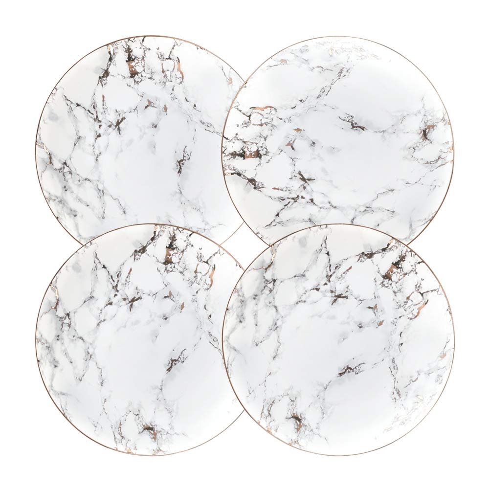 Coffeezone Slight Gold Inlay Fashion Marble Design Porcelain Dessert Plates Set Of 4 (Slight Gold 8 Inches)