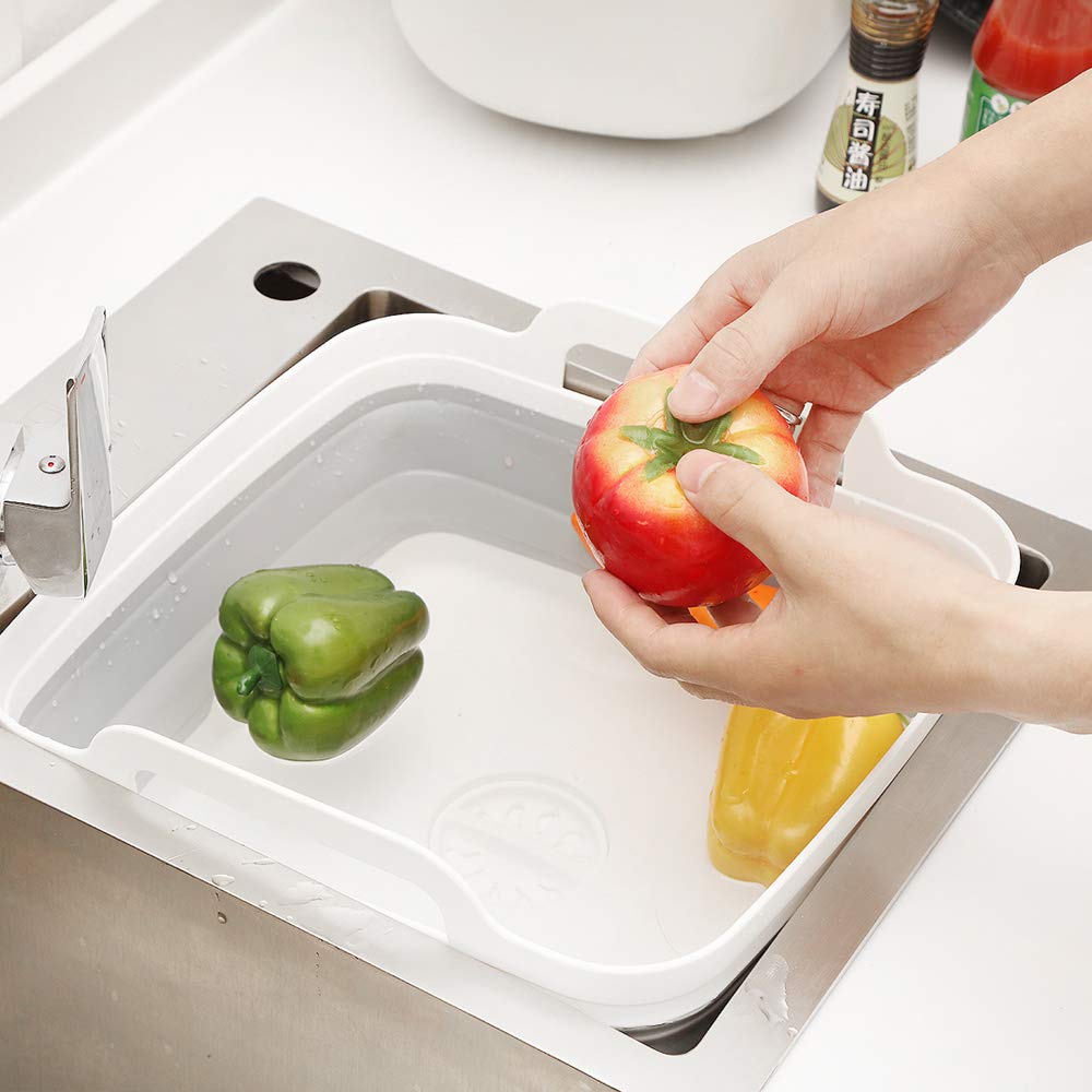Ddluck Dish Basin Collapsible With Drain Plug Carry Handles For 9L Large Capacity, Washing Basin, Collapsible Dish Tub For Rv Si