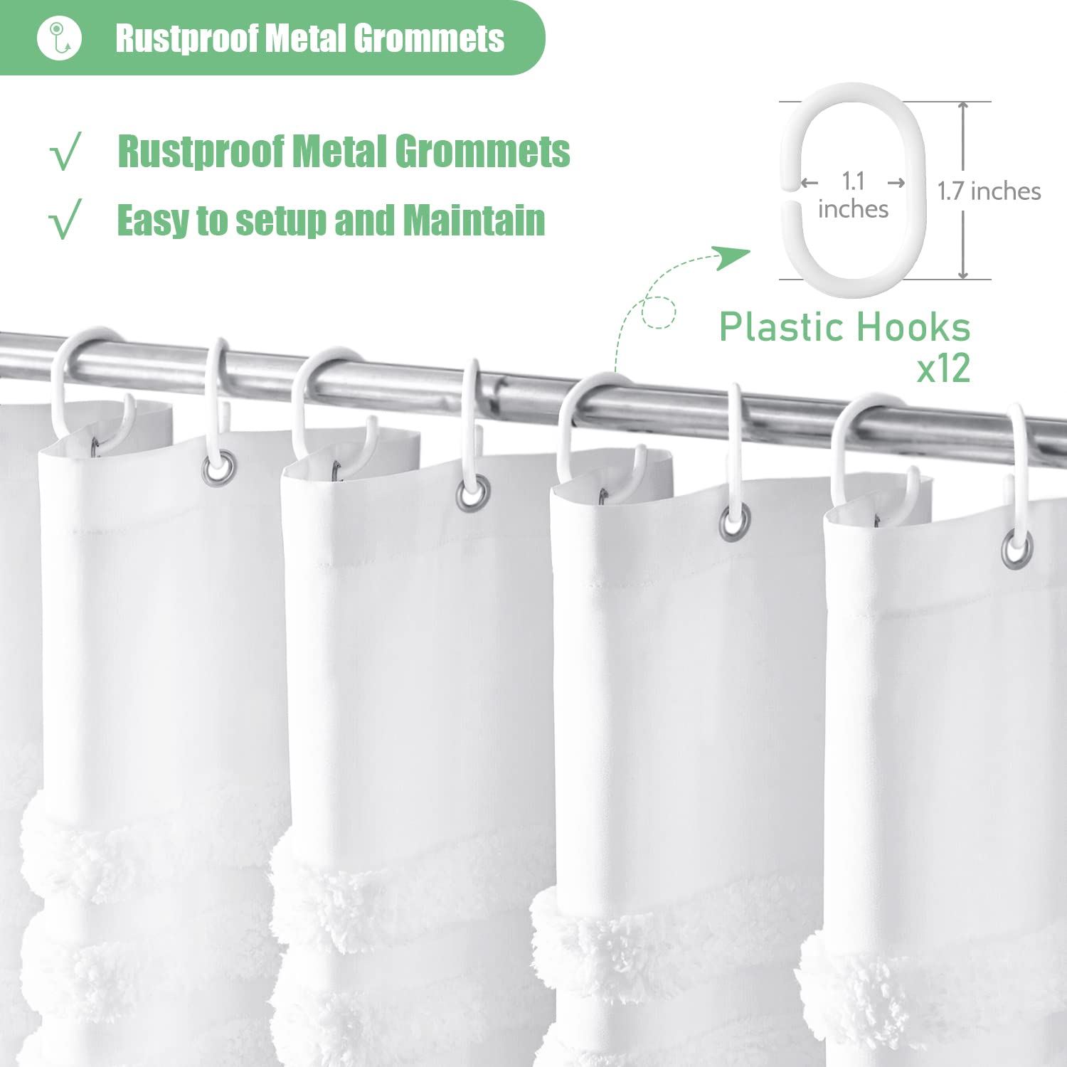 Dynamene Extra Long Shower Curtains - 72 X 84 Inches Long Textured Tufted Chenille Striped Fabric Bathroom Shower Curtain, Tall