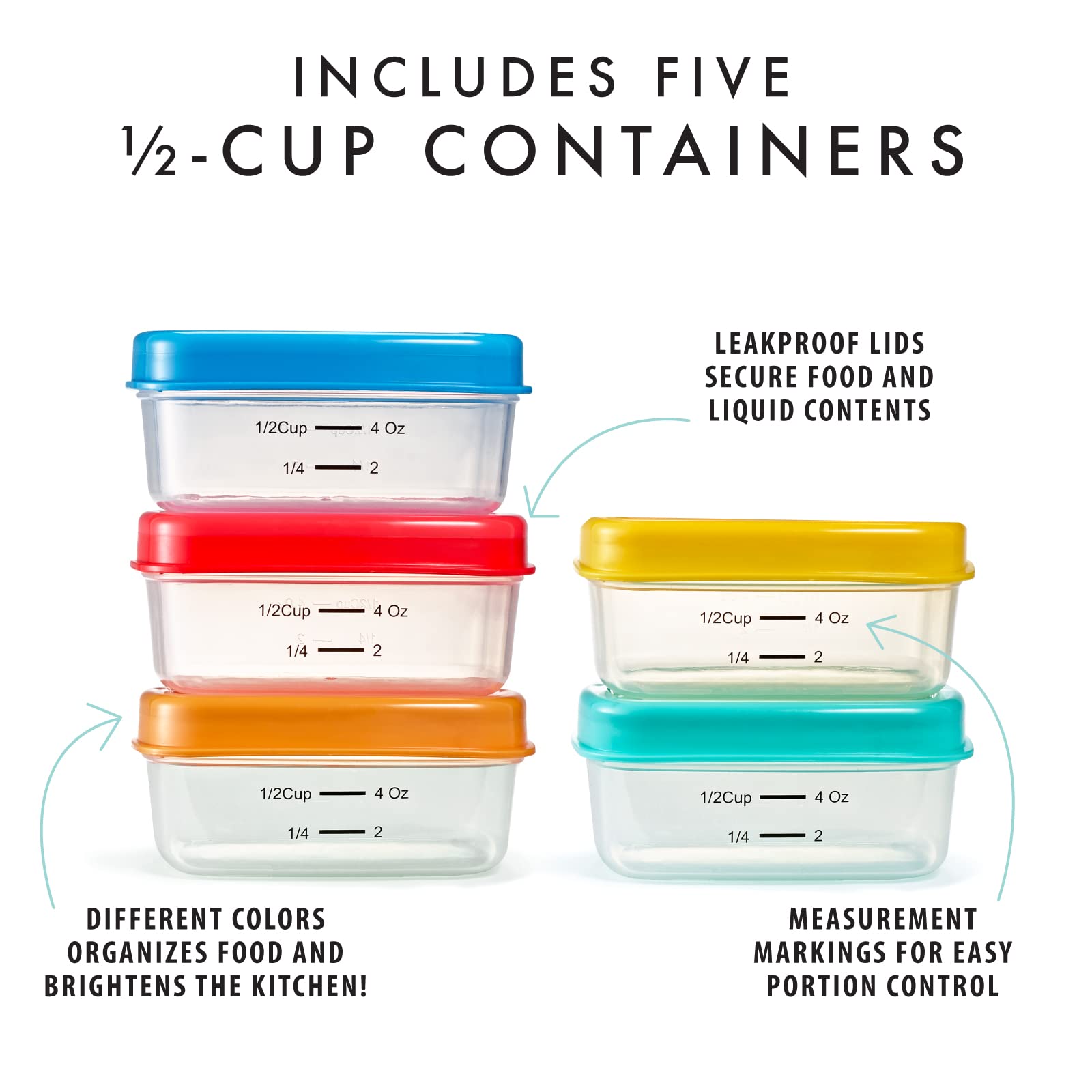 Fit & Fresh 1/2-Cup Snack Set, Condiment & Salad Dressing Containers, Reusable & Leakproof Lunch Containers, Perfect For Insulat
