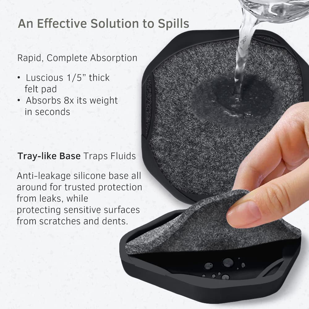 Umirro Black Coasters For Drinks For Tabletop Protection With Super Absorbent Felt Pad, Cool Coasters For Wooden Coffee Table, U