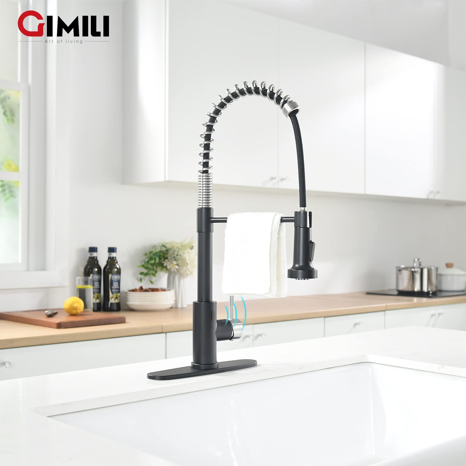 GIMILI Touchless Kitchen Faucet with AC Adapter  Smart Motion Sensor Activated Hands-Free Single Handle Faucet for Kitchen Sink with AC Adapter  Matte Black&Brushed Nickel