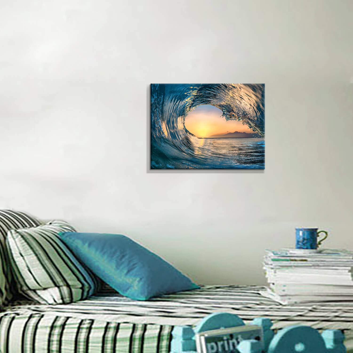 Ocean Wave Picture Wall Art: Tropical Seascape Sunset Canvas Prints For Office (16 ' ' X 12 ' ' X 1 Panel)
