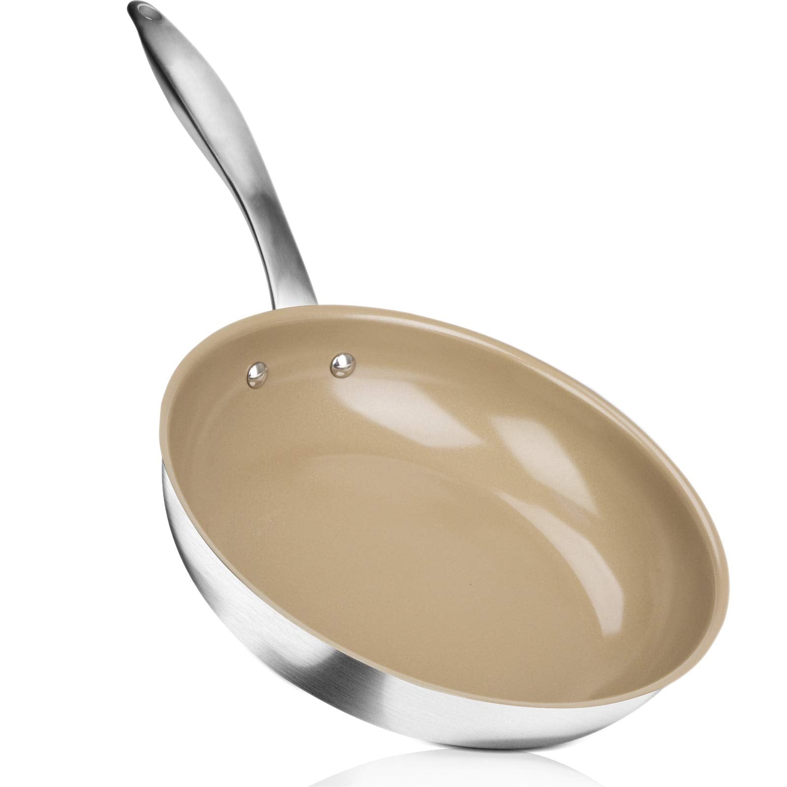 Duxtop Ceramic Non-stick Frying Pan, Stainless Steel Induction Frying Pan, 9.5-Inch Stir Fry Pan with Heavy-gauge Impact-bonded 