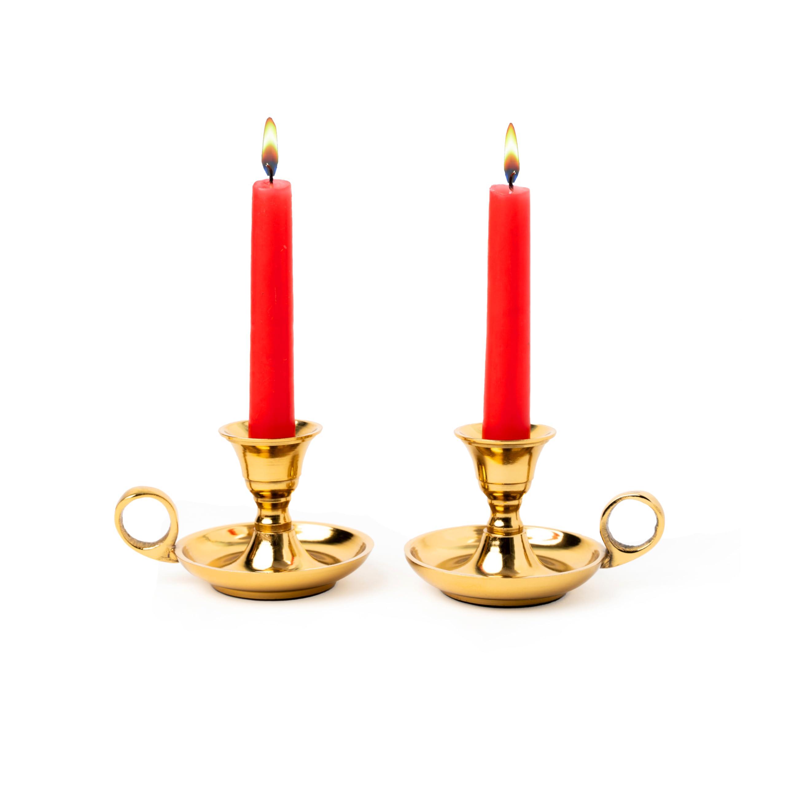Rely+ Glossy Gold Metal Candle Holders with Handle for Taper Candlestick Set of 2 Modern Decor for Home Table Centerpiece for We