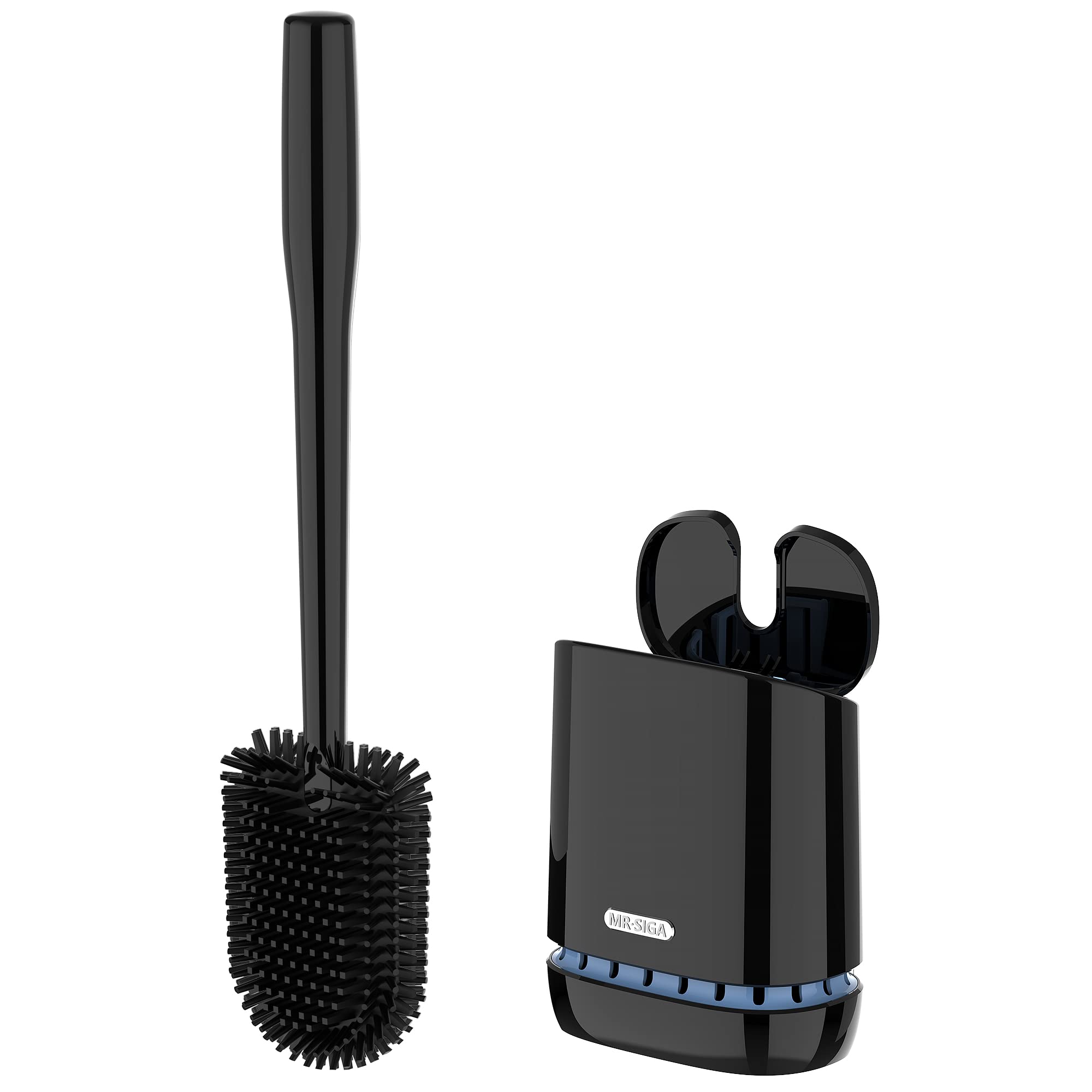 Mrsiga Toilet Bowl Brush And Holder, Durable And Flexible Bristles, Wall Mounted Toilet Brush For Bathroom Cleaning, Black, 1 Pa