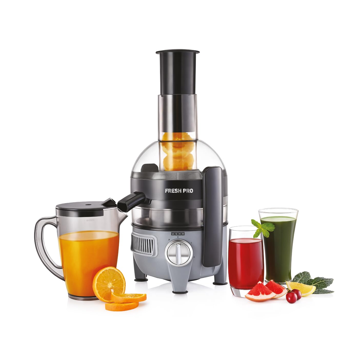 Usha Fresh Pro 500W Juicer With Xl FullMouth Feeding Tube | 1L Juice Collector | Inverted Sieve For Easy Cleaning | 100% Copper