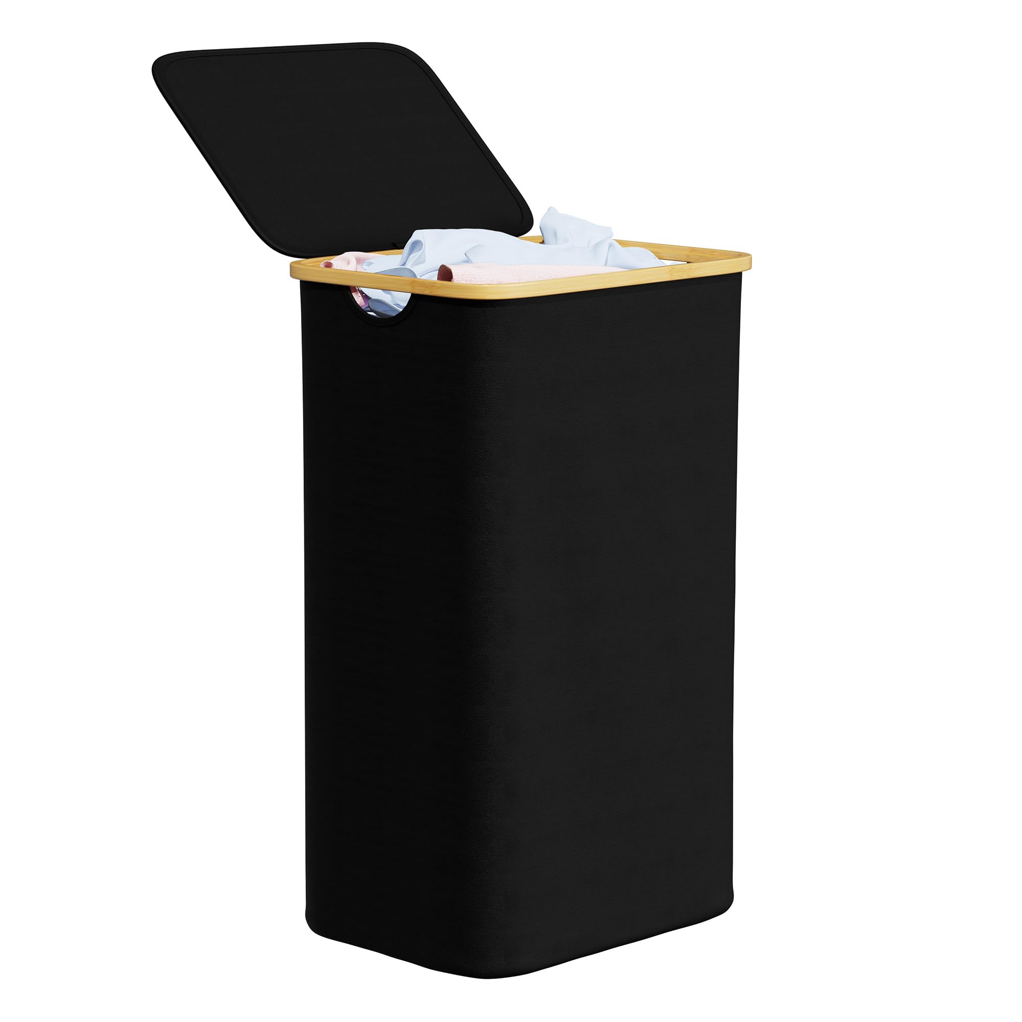 Spaceaid Laundry Hamper With Lid, 110L Large Tall Clothes Basket Bin With Bamboo Handles, Collapsible Laundry Hamper For Bedroom
