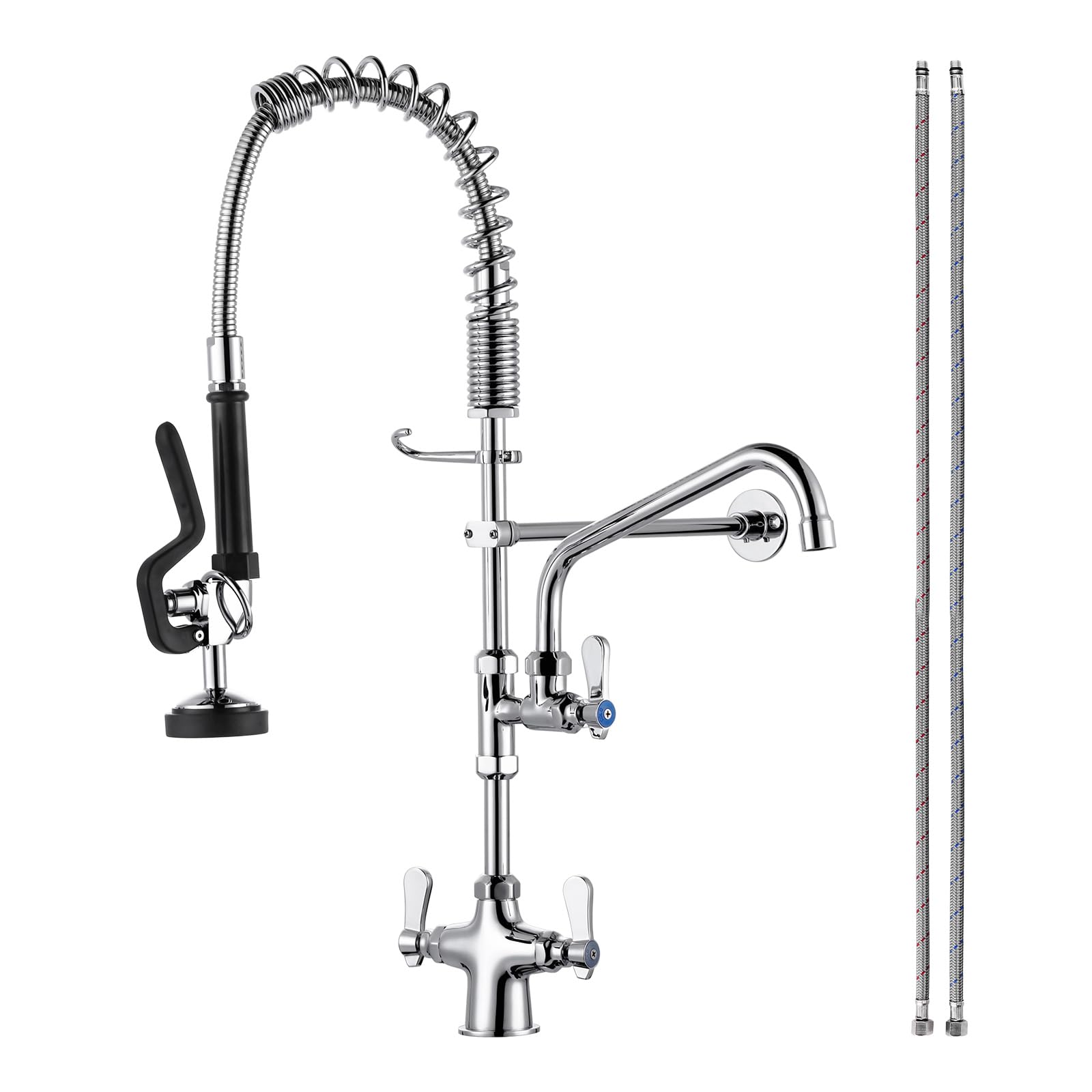 Iviga Single Hole 27'' Height Commercial Kitchen Faucet Deck Mount With Pre-Rinse Sprayer, Commercial Sink Faucet With 10'' Add-