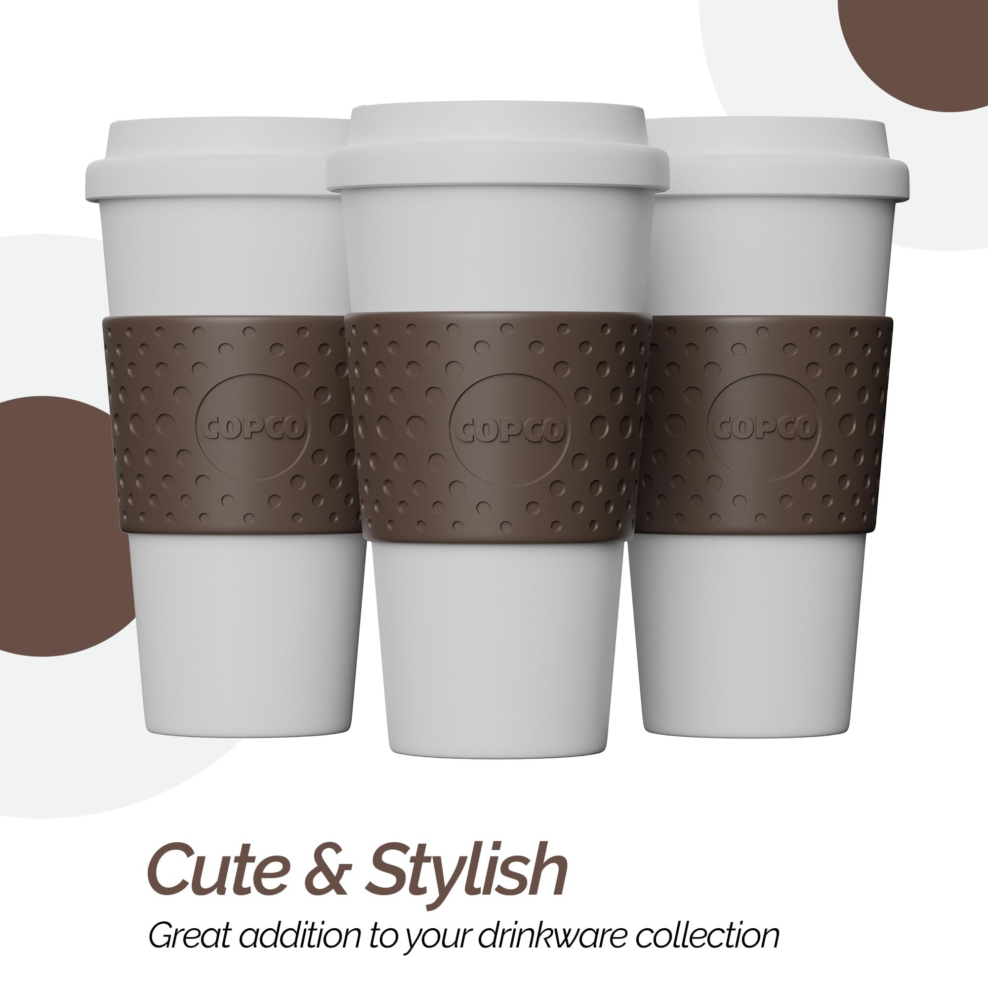 Copco Eco-First Acadia Reusable To Go Mug Bpa-Free, Brown - 3-Pack