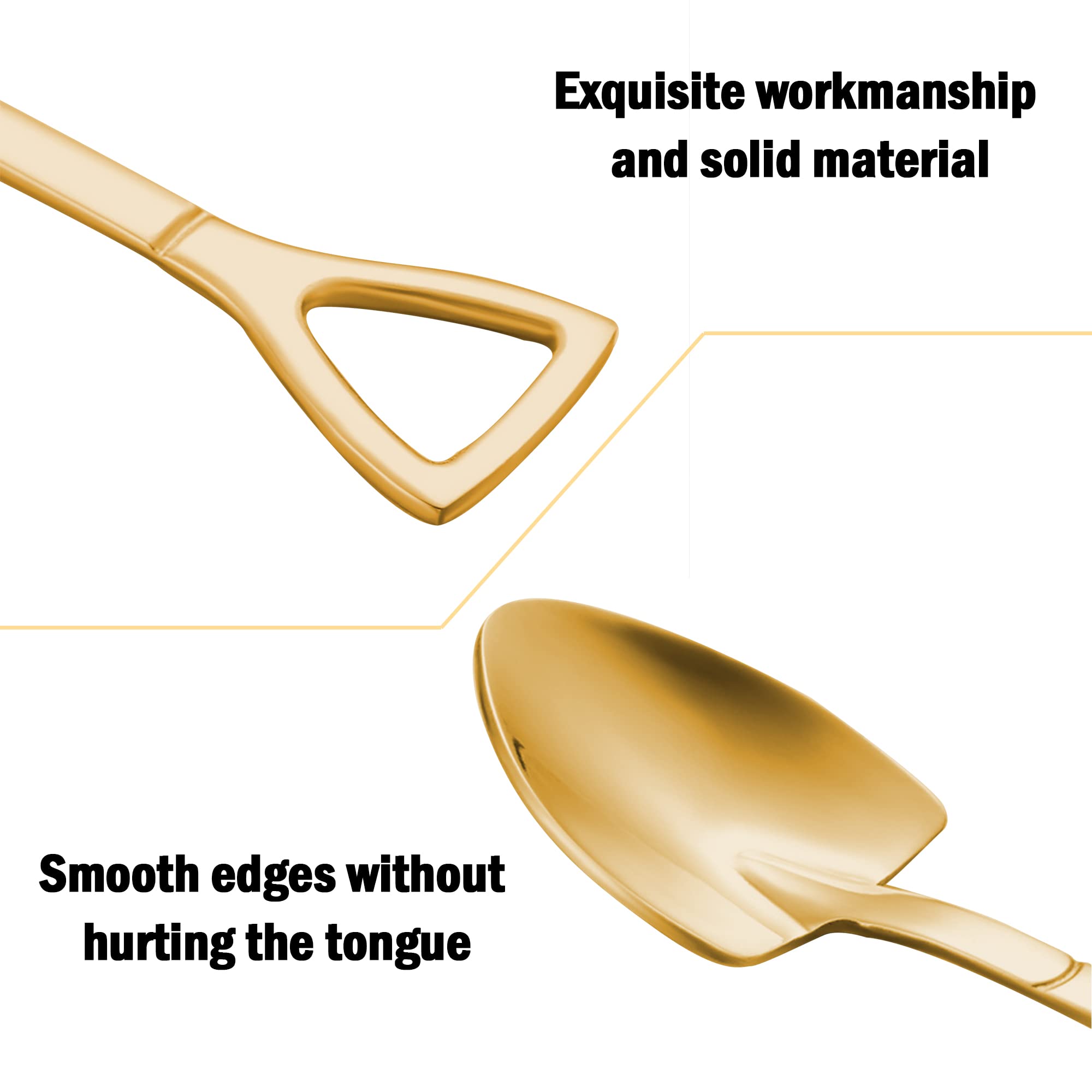 Gold Shovel Shape Spoons- 2Piece Stainless Steel Spoon Long Handle Coffee Ice Cream Afternoon Teaspoon For Home Kitchen Restaura