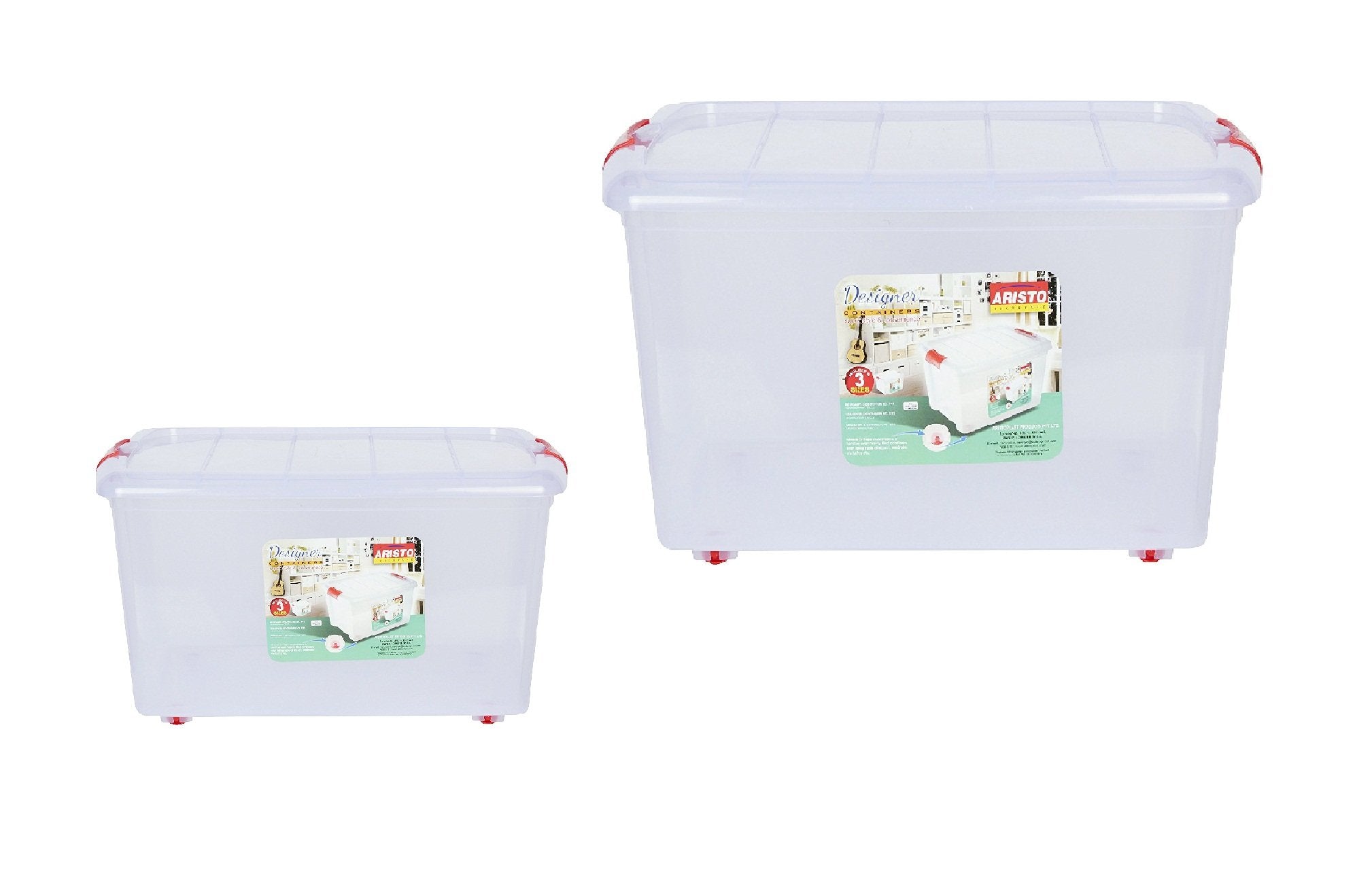 Aristo Multipurpose Plastic Rectangular 25 Ltr Storage Box/Container  Pack Of 2 (Transparent), Standard, (45.5 X 34 X 26 Cm)