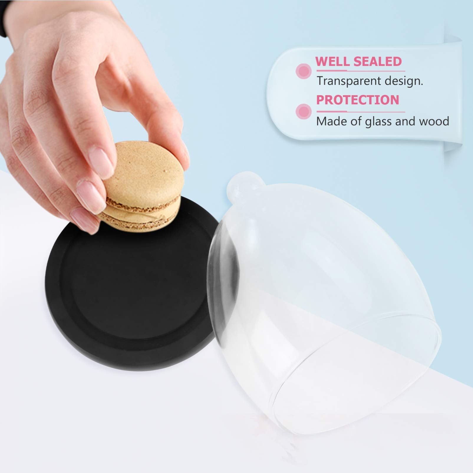 Display Dome Cloche 1 Set of Glass Dome Dessert Cover Display Cover Glass Display Cloche Dome with Black Base Preserved Flower C