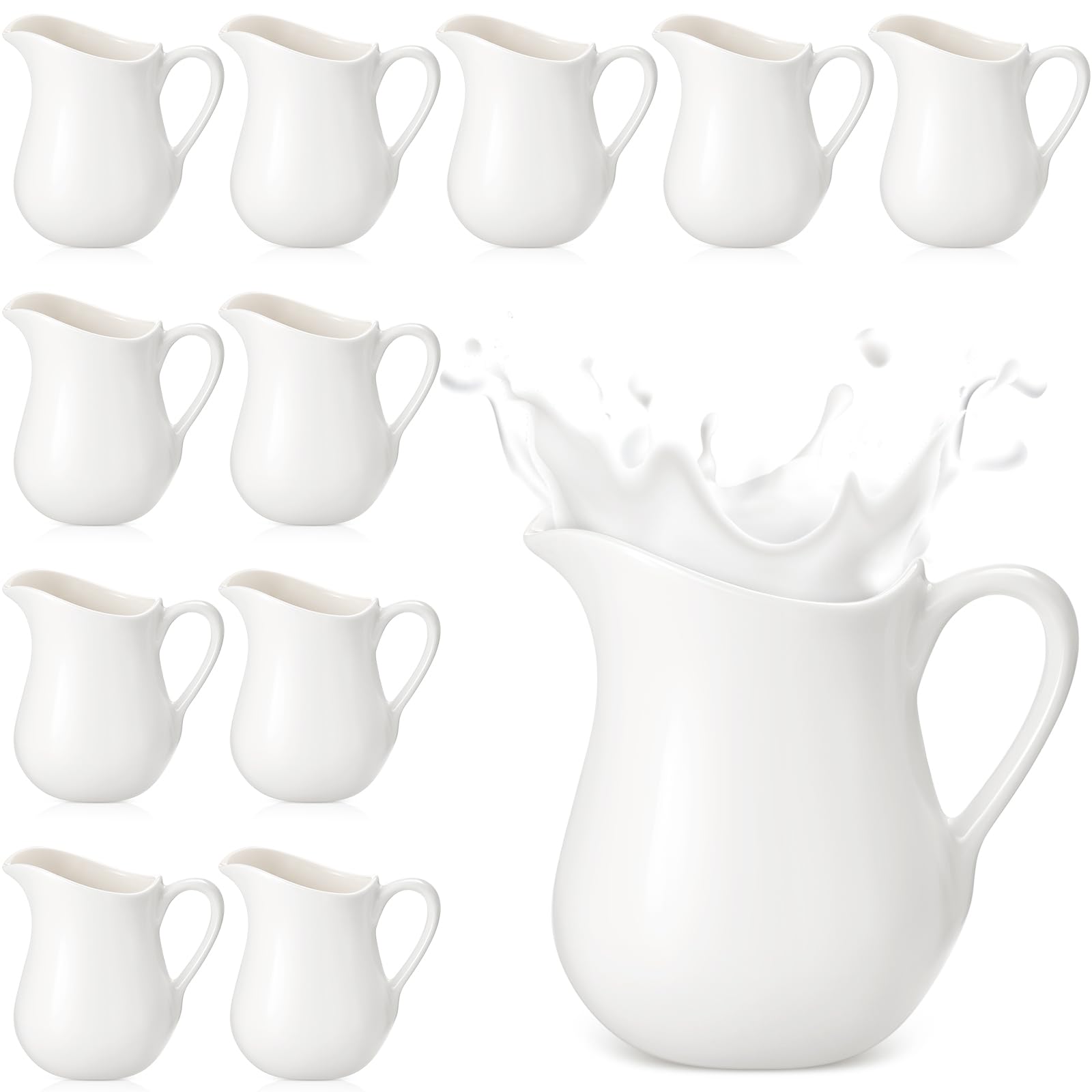 Nuanchu 12 Pcs 3 oz Small Creamer Milk Pitcher, Classic White Porcelain Creamer with Handle, Ceramic Maple Syrup Dispenser, Coff