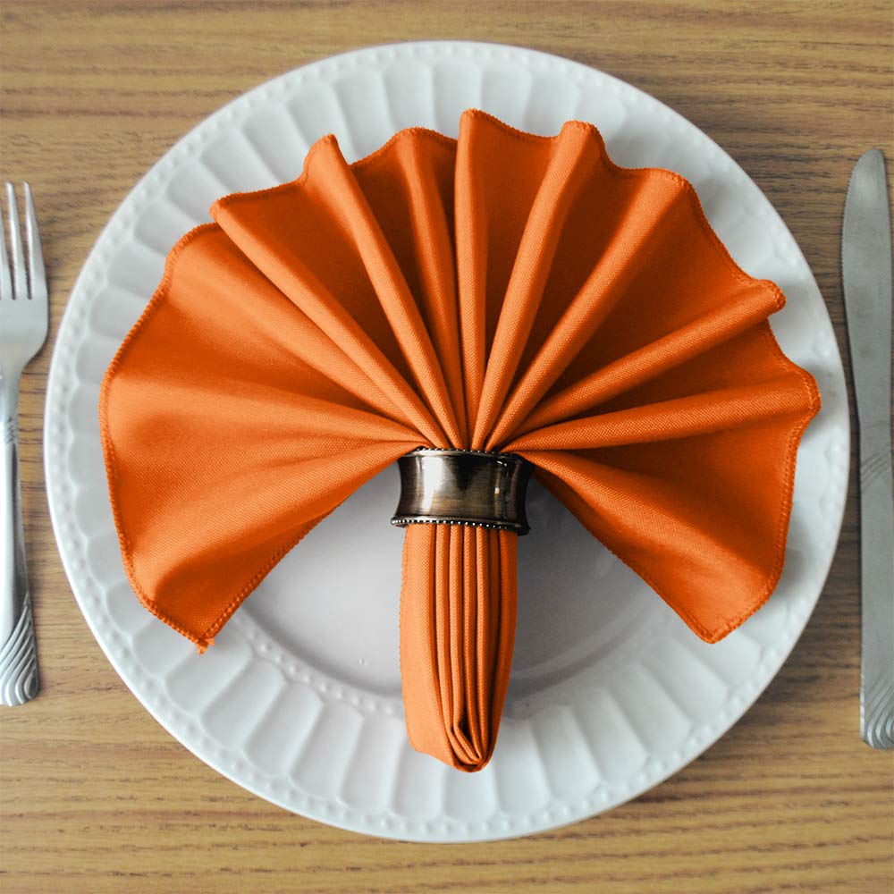 Tablelinensforless 17''X17'' Polyester Cloth Napkins, Set Of 6 (Pumpkin Orange) | Easy-Care, No-Iron Finish, Superior Color Rete