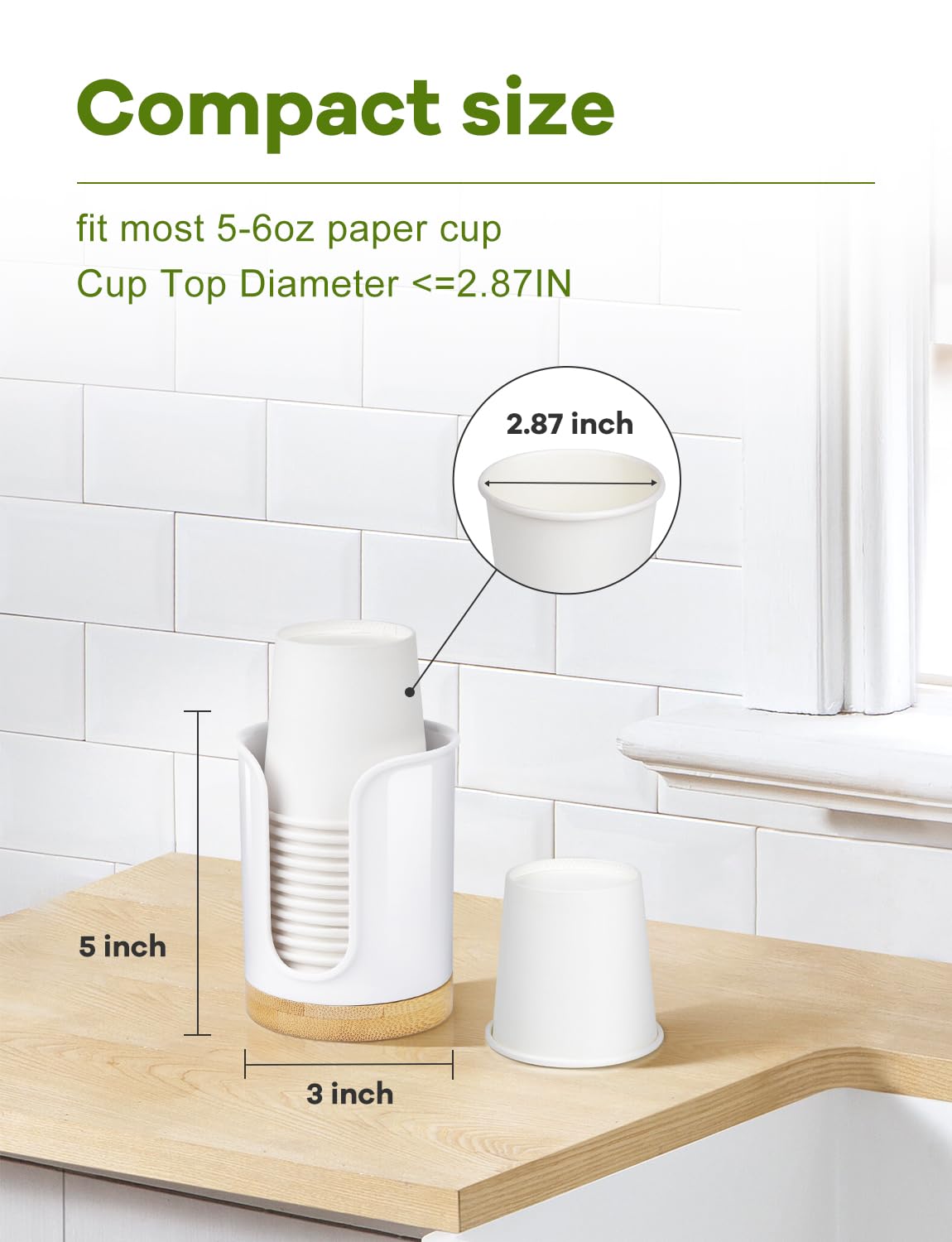 Bathroom Cup Dispenser Countertop - Cup Holder For Dixie 5 6 Oz Cups, Guest Bathroom Essentials Vanity Organizer - Pc/Bamboo, Wh