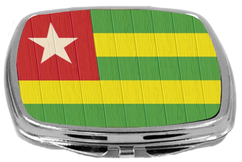 Rikki Knight Compact Mirror On Distressed Wood Design, Togo Flag, 3 Ounce