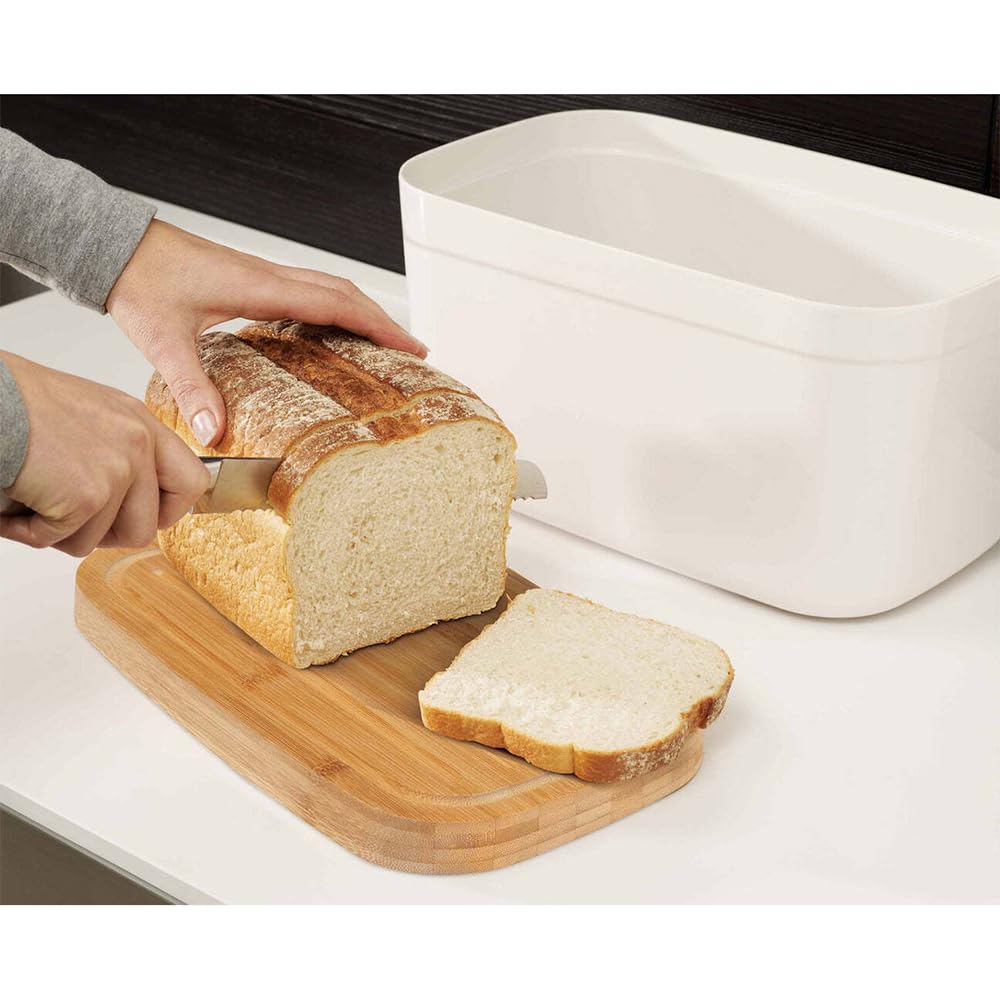 Joseph Joseph Bread Box With Removable Bamboo Cutting Board,White