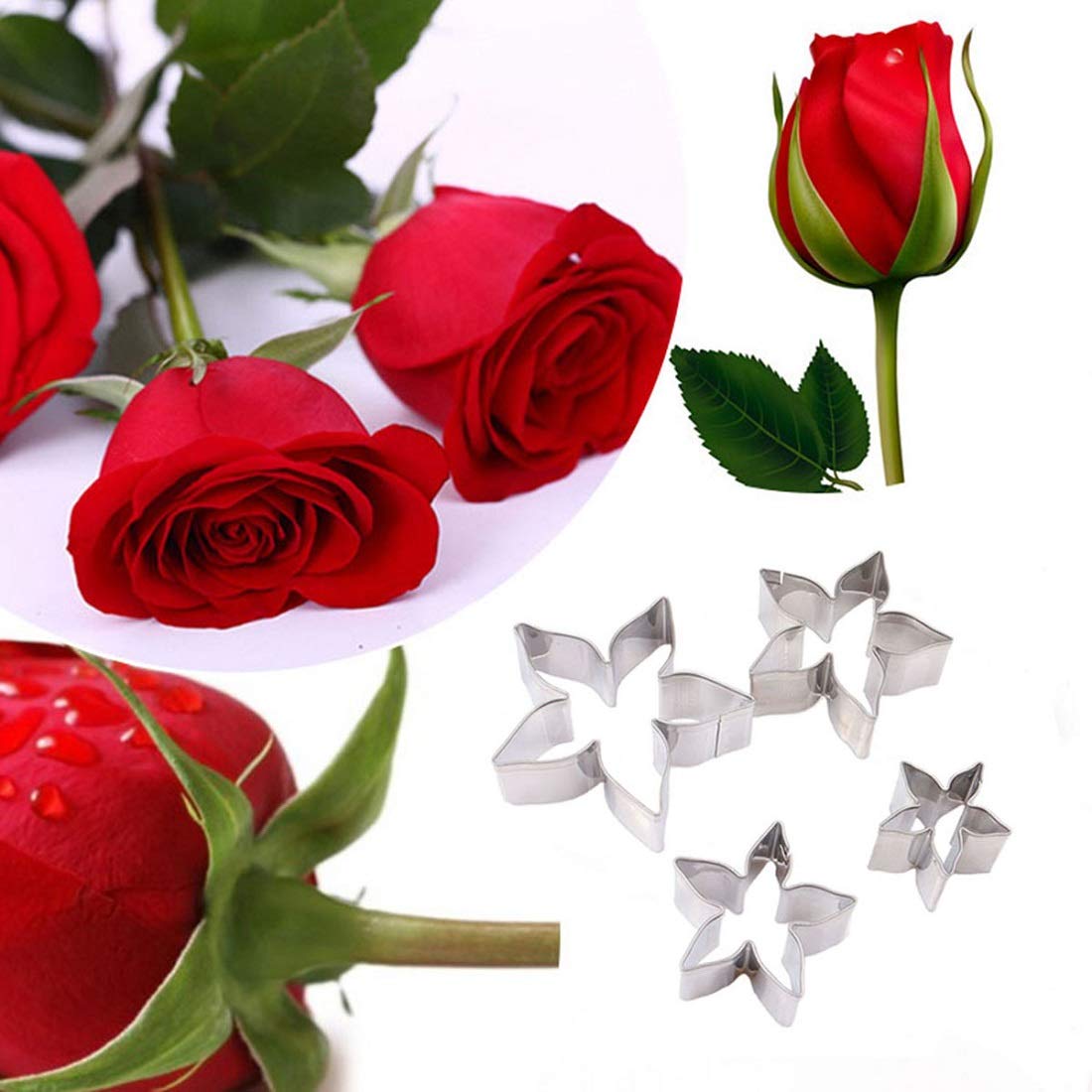 18Pcs Gumpaste Flower Mold Austin Rose Petal Calyx Leaf Cutter Set Sugarcraft Fondant Modelling Tools For Cake Decorating, Choco
