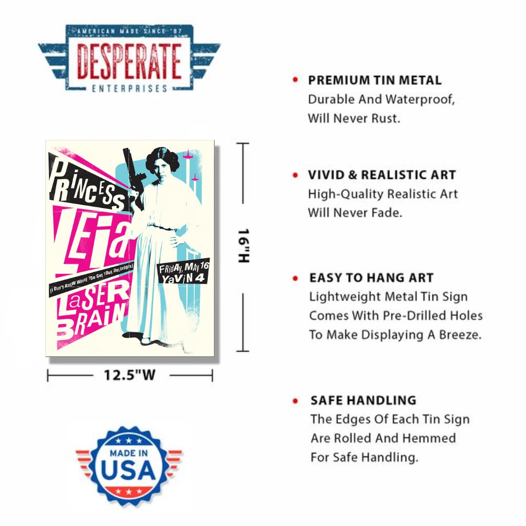 Desperate Enterprises Star Wars Princess Leia Tin Sign - Star Wars D  cor - Nostalgic Vintage Metal Signs - Made in the USA