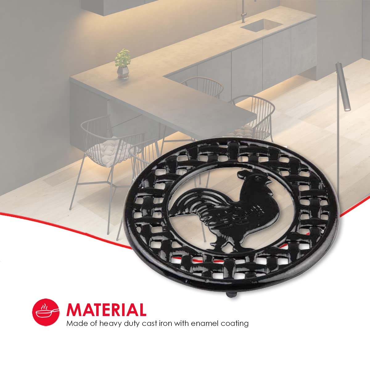 Home Basics Cast Iron Rooster (Black) Trivet, 8'' X 8'' X .62''