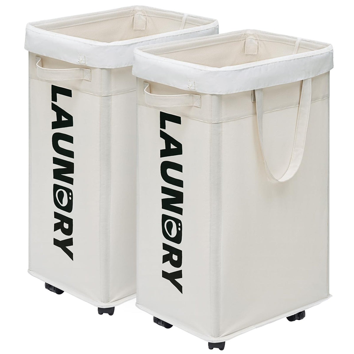 Chicvita 2-Pack Laundry Baskets With Wheels And Handle,75L Collapsible Clothes Basket With Removable Wash Bags For Dorms And Cor